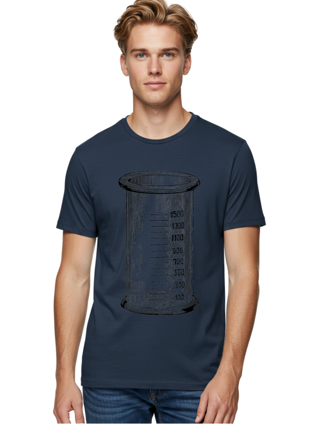 1500Ml-Beaker Men'S Graphic Tee, 100% Cotton, Comfortable Casual Summer Wear, Machine Washable, Laboratory Equipment, Measuring Beaker, Scientific Tools, Glassware, Measurement Markings, Chemistry Lab, 1500Ml Capacity, Precise Measurements, Aad577
