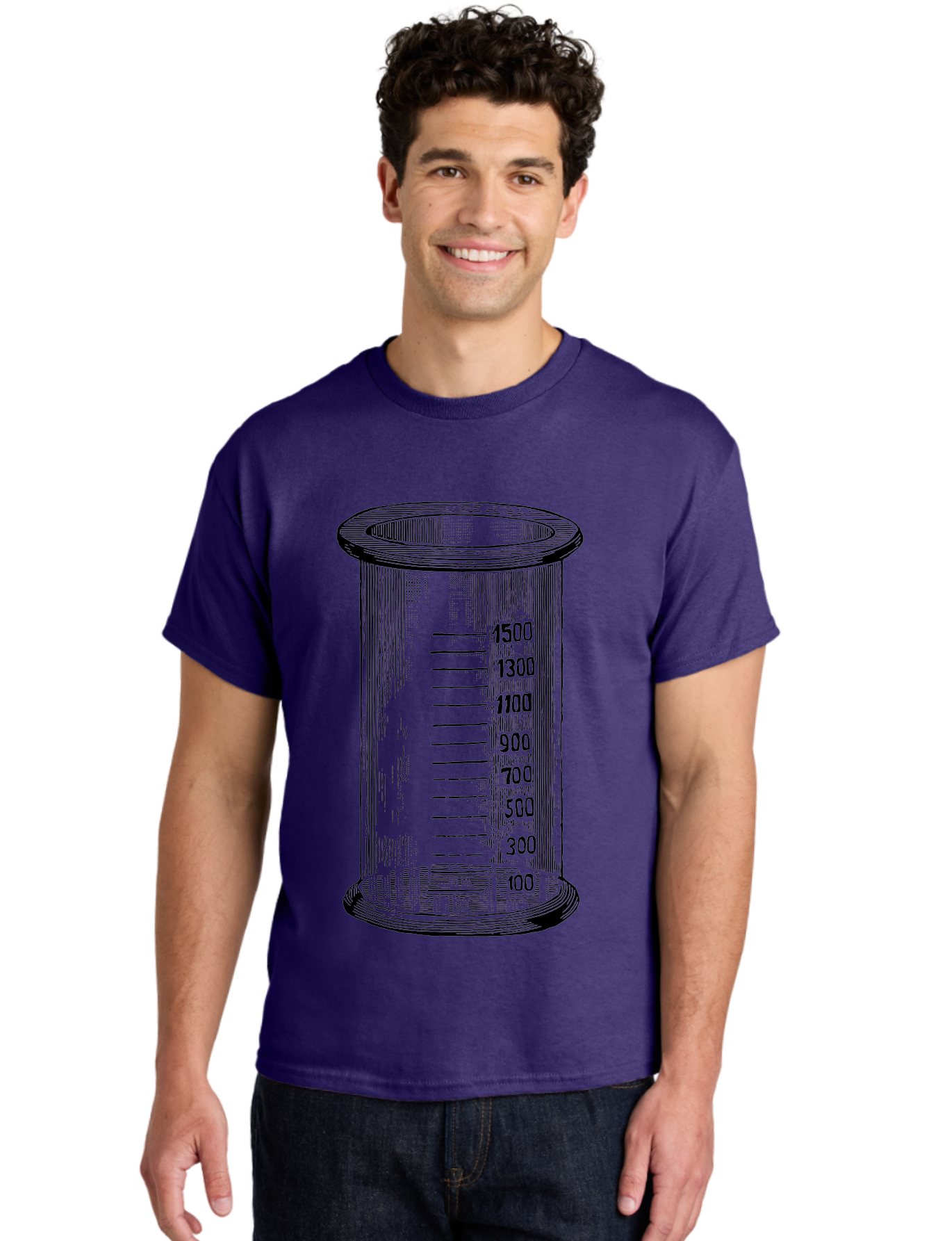 1500Ml-Beaker Men'S Graphic Tee, 100% Cotton, Comfortable Casual Summer Wear, Machine Washable, Laboratory Equipment, Measuring Beaker, Scientific Tools, Glassware, Measurement Markings, Chemistry Lab, 1500Ml Capacity, Precise Measurements, Aad577