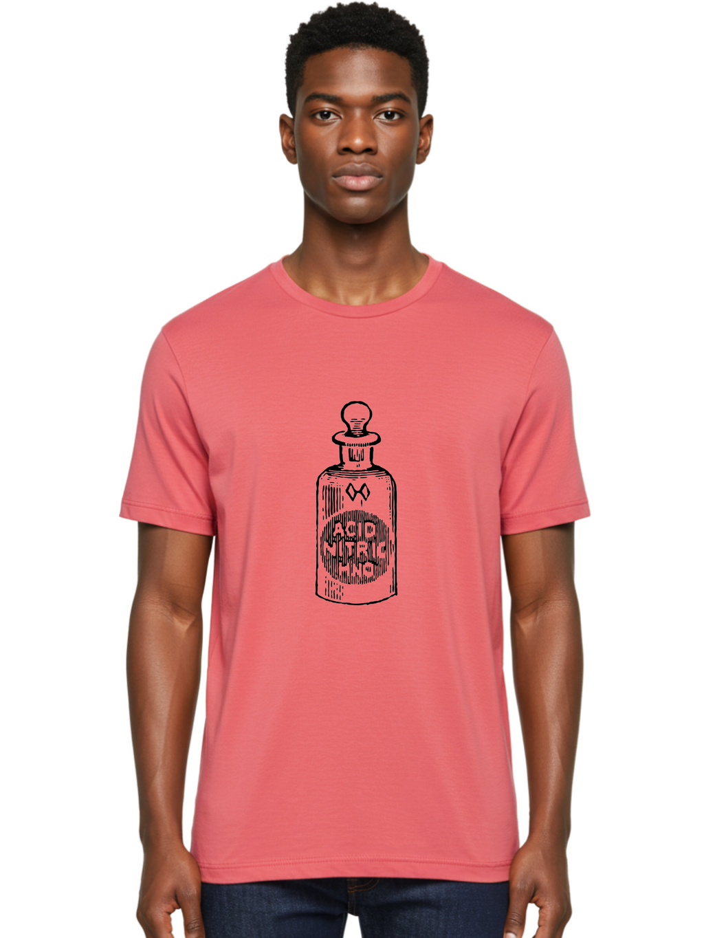 Acid-Nitricum Men'S Graphic Tee, 100% Cotton, Comfortable Casual Summer Wear, Machine Washable, Nitric Acid Bottle, Laboratory Equipment, Chemical Container, Vintage Illustration, Apothecary Jar, Scientific Symbol Aad578