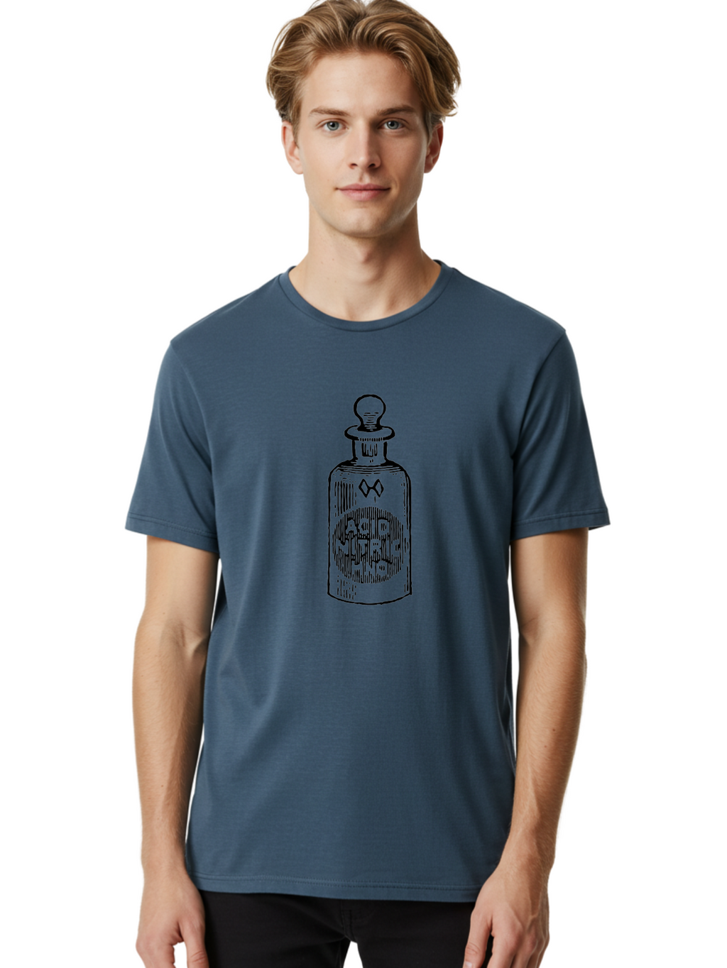 Acid-Nitricum Men'S Graphic Tee, 100% Cotton, Comfortable Casual Summer Wear, Machine Washable, Nitric Acid Bottle, Laboratory Equipment, Chemical Container, Vintage Illustration, Apothecary Jar, Scientific Symbol Aad578