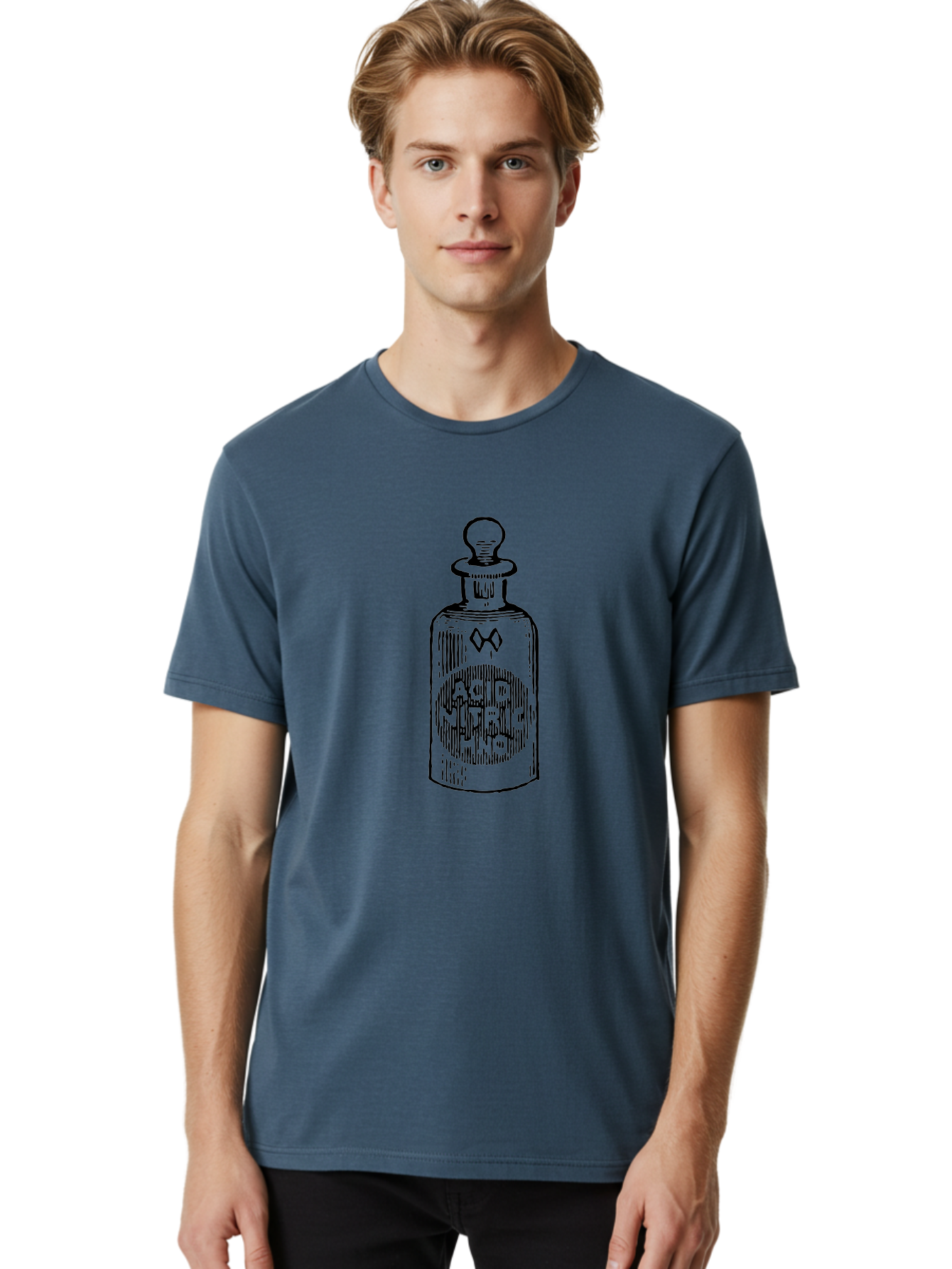 Acid-Nitricum Men'S Graphic Tee, 100% Cotton, Comfortable Casual Summer Wear, Machine Washable, Nitric Acid Bottle, Laboratory Equipment, Chemical Container, Vintage Illustration, Apothecary Jar, Scientific Symbol Aad578
