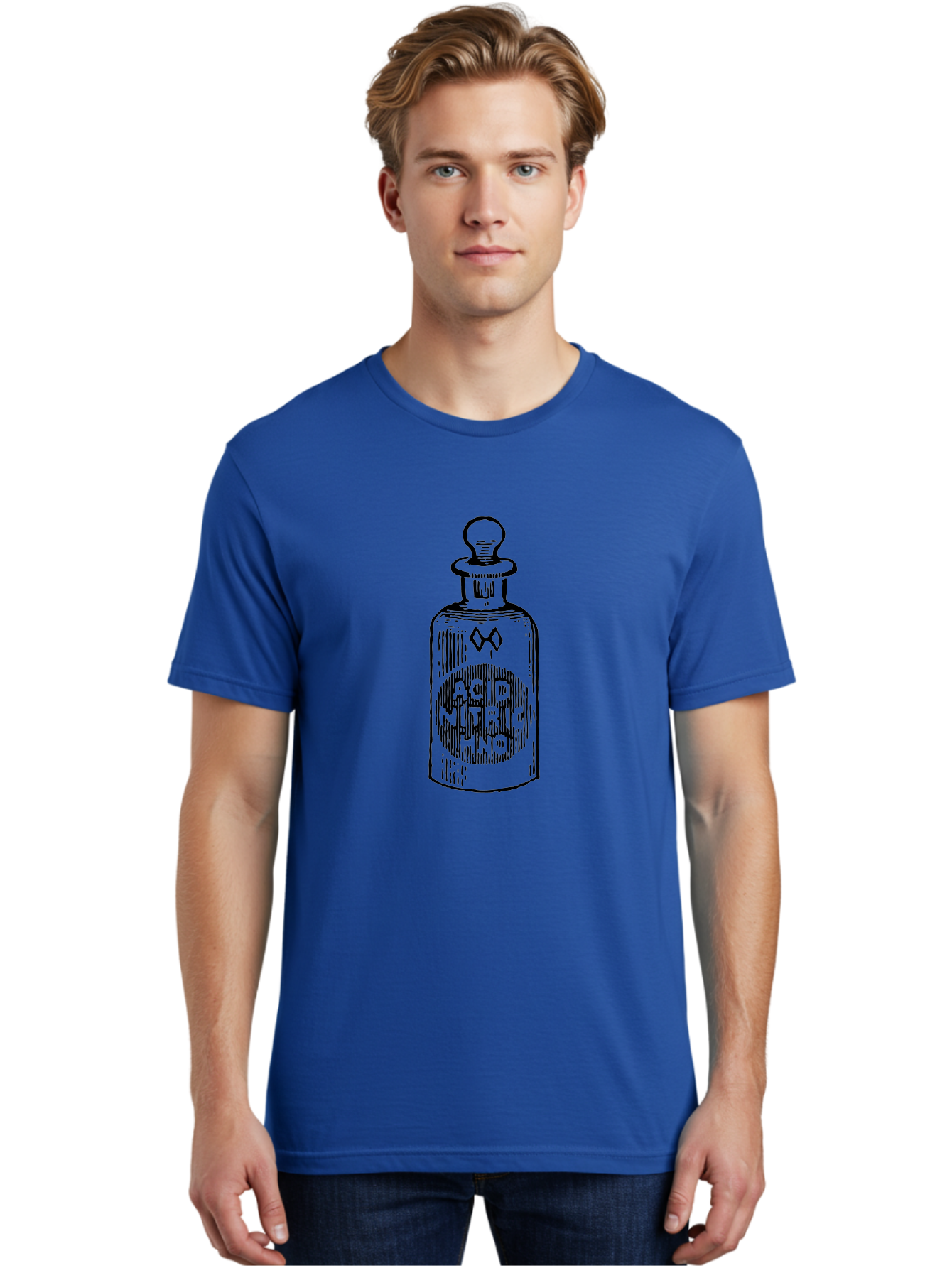 Acid-Nitricum Men'S Graphic Tee, 100% Cotton, Comfortable Casual Summer Wear, Machine Washable, Nitric Acid Bottle, Laboratory Equipment, Chemical Container, Vintage Illustration, Apothecary Jar, Scientific Symbol Aad578