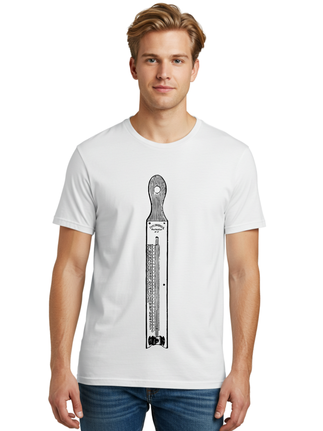 Allbrit-Thermometer Men'S Graphic Tee, 100% Cotton, Comfortable Casual Summer Wear, Machine Washable, Vintage Thermometer, Temperature Measurement, Weather Forecasting, Scientific Instrument, Mercury Thermometer, Six'S Thermometer, Aad579