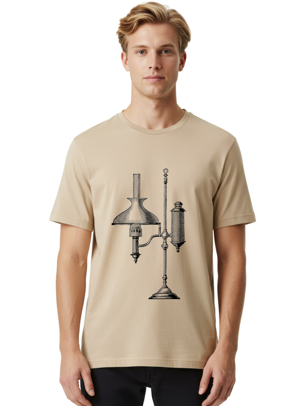 Argand-Lamp Men'S Graphic Tee, 100% Cotton, Comfortable Casual Summer Wear, Machine Washable, Vintage Lighting, Antique Lamp, Argand Oil Lamp, Classic Design, Ornate Details, Oil Lamp, Traditional Decor, Retro Style, Home Decor Aad580
