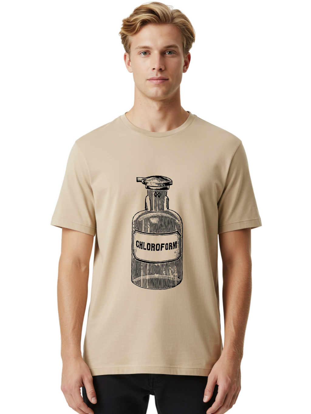 Chloroform-Bottle Men'S Graphic Tee, 100% Cotton, Comfortable Casual Summer Wear, Machine Washable, Vintage Bottle, Chloroform Label, Medical History, Antique Apothecary, Laboratory Equipment, Historical Chemical, Retro Illustration, Aad585