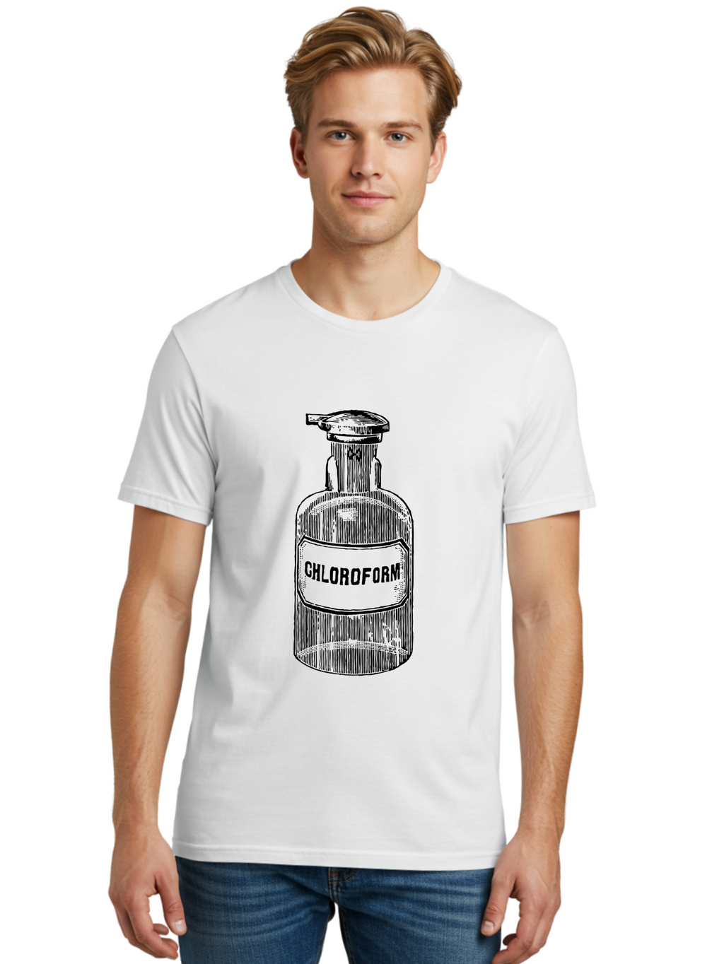 Chloroform-Bottle Men'S Graphic Tee, 100% Cotton, Comfortable Casual Summer Wear, Machine Washable, Vintage Bottle, Chloroform Label, Medical History, Antique Apothecary, Laboratory Equipment, Historical Chemical, Retro Illustration, Aad585