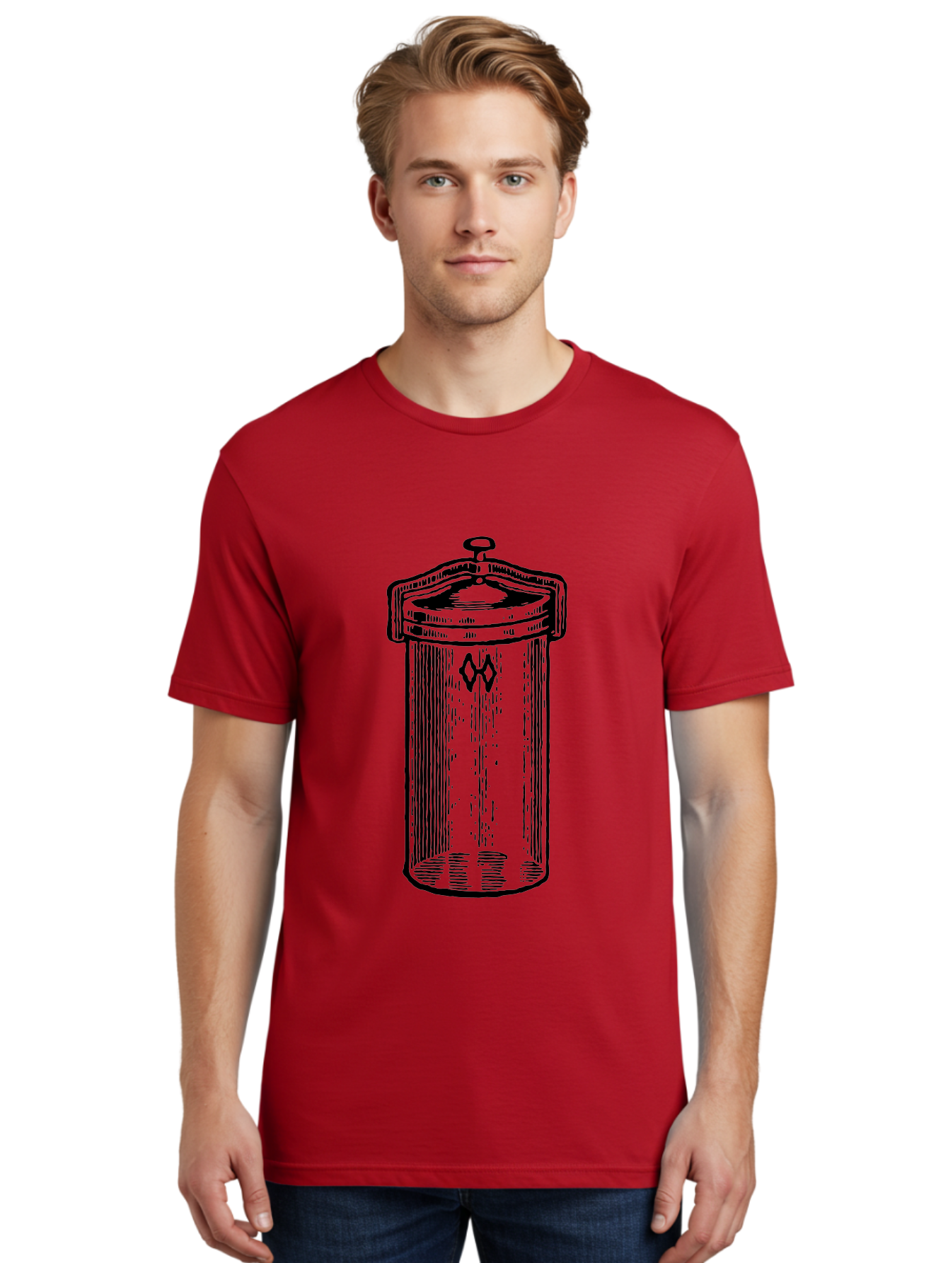Cylindrical-Canister Men'S Graphic Tee, 100% Cotton, Comfortable Casual Summer Wear, Machine Washable, Cylindrical Container, Vintage Design, Hand-Drawn Illustration, Mysterious Symbol, Abstract Artwork, Minimalist Style, Geometric Shapes, Aad589