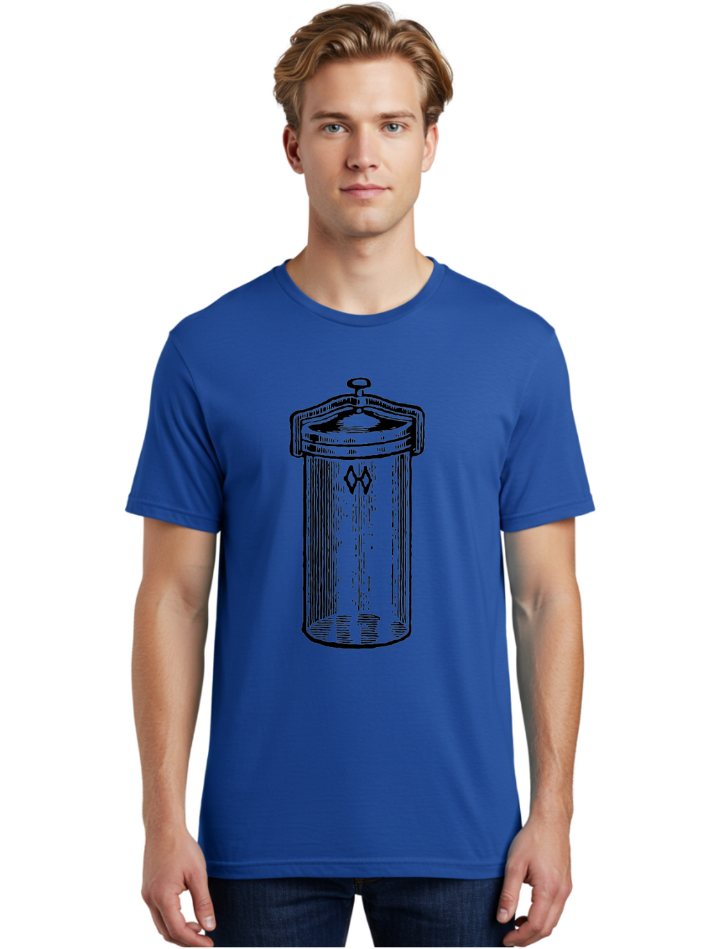 Cylindrical-Canister Men'S Graphic Tee, 100% Cotton, Comfortable Casual Summer Wear, Machine Washable, Cylindrical Container, Vintage Design, Hand-Drawn Illustration, Mysterious Symbol, Abstract Artwork, Minimalist Style, Geometric Shapes, Aad589