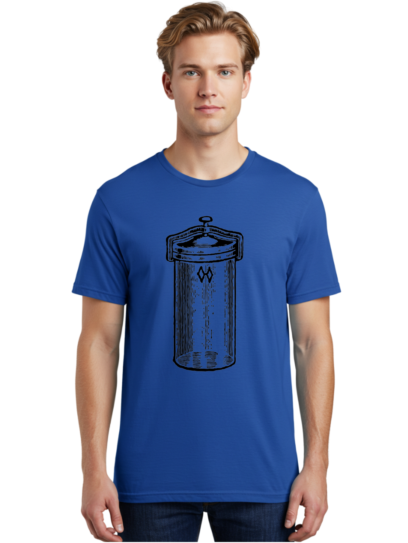 Cylindrical-Canister Men'S Graphic Tee, 100% Cotton, Comfortable Casual Summer Wear, Machine Washable, Cylindrical Container, Vintage Design, Hand-Drawn Illustration, Mysterious Symbol, Abstract Artwork, Minimalist Style, Geometric Shapes, Aad589