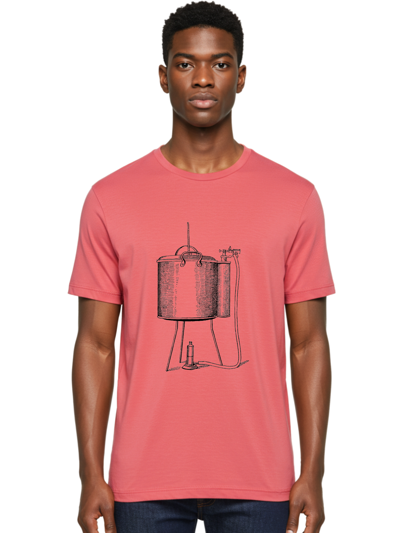 Cylindrical-Tank-With-Valve Men'S Graphic Tee, 100% Cotton, Comfortable Casual Summer Wear, Machine Washable, Leyden Jar, Electrical Device, Scientific Equipment, Vintage Illustration, Electrostatic Charge, Historical Experiment, Aad591