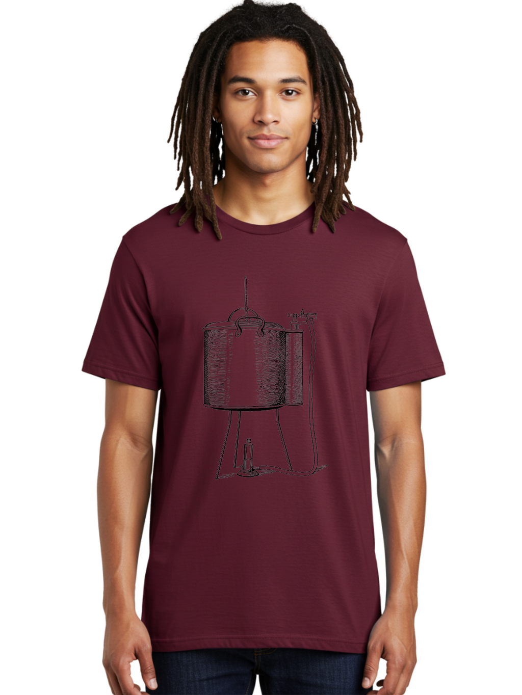 Cylindrical-Tank-With-Valve Men'S Graphic Tee, 100% Cotton, Comfortable Casual Summer Wear, Machine Washable, Leyden Jar, Electrical Device, Scientific Equipment, Vintage Illustration, Electrostatic Charge, Historical Experiment, Aad591