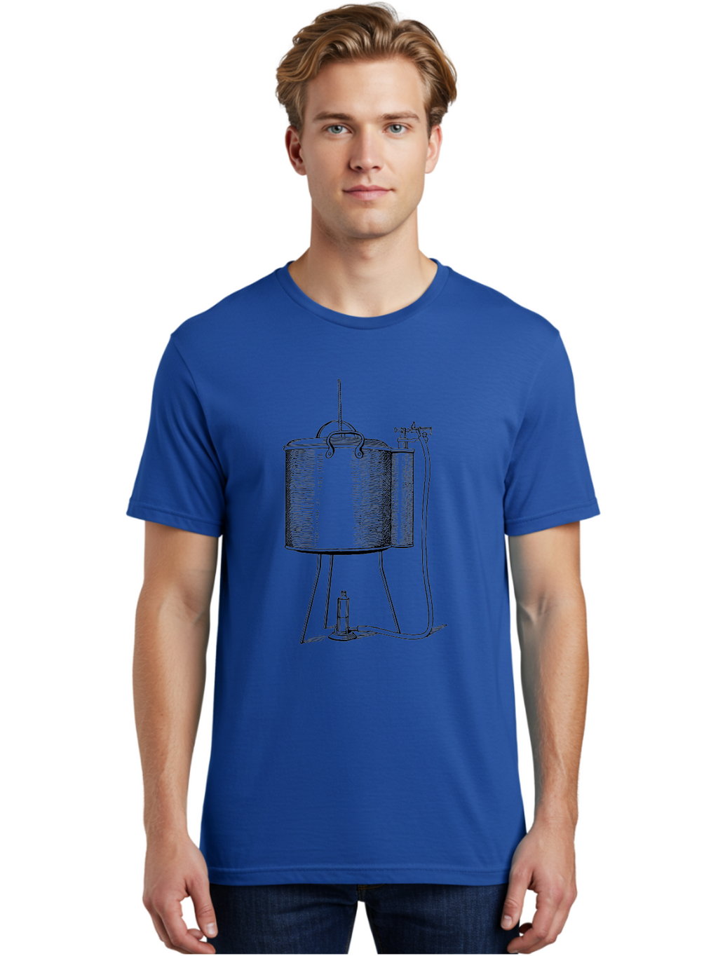 Cylindrical-Tank-With-Valve Men'S Graphic Tee, 100% Cotton, Comfortable Casual Summer Wear, Machine Washable, Leyden Jar, Electrical Device, Scientific Equipment, Vintage Illustration, Electrostatic Charge, Historical Experiment, Aad591