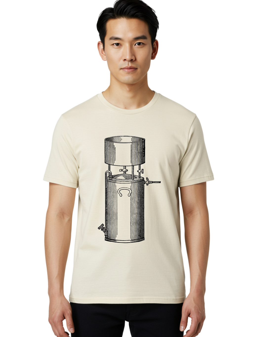 Cylindrical-Tank Men'S Graphic Tee, 100% Cotton, Comfortable Casual Summer Wear, Machine Washable, Industrial Tank, Cylindrical Vessel, Mechanical Equipment, Pipes And Valves, Industrial Machinery, Engineering Diagram, Technical Drawing Aad592
