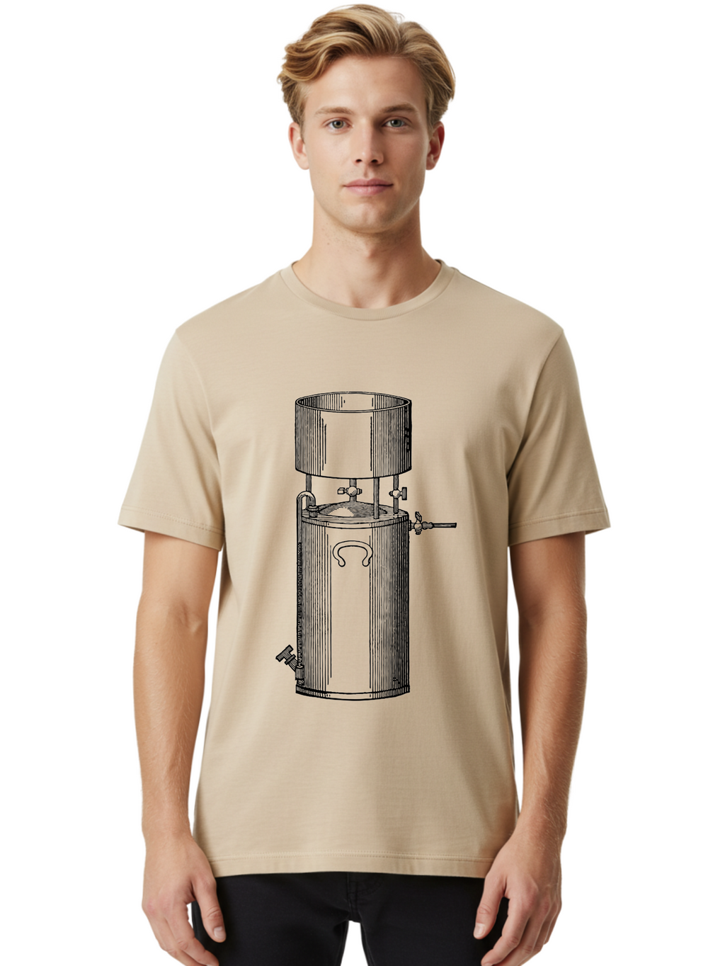 Cylindrical-Tank Men'S Graphic Tee, 100% Cotton, Comfortable Casual Summer Wear, Machine Washable, Industrial Tank, Cylindrical Vessel, Mechanical Equipment, Pipes And Valves, Industrial Machinery, Engineering Diagram, Technical Drawing Aad592