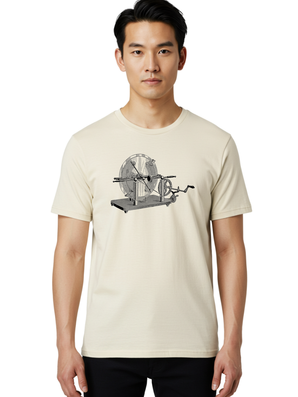 Electrostatic-Generator Men'S Graphic Tee, 100% Cotton, Comfortable Casual Summer Wear, Machine Washable, Electrostatic Generator, Wimshurst Machine, Static Electricity, Antique Equipment, Vintage Science, Experimental Apparatus, Aad595