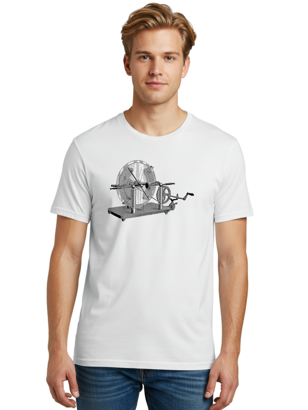 Electrostatic-Generator Men'S Graphic Tee, 100% Cotton, Comfortable Casual Summer Wear, Machine Washable, Electrostatic Generator, Wimshurst Machine, Static Electricity, Antique Equipment, Vintage Science, Experimental Apparatus, Aad595