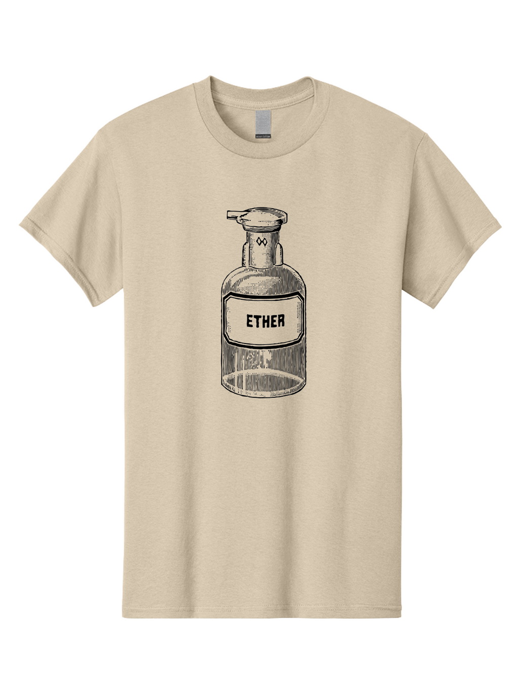 Ether-Bottle Men'S Graphic Tee, 100% Cotton, Comfortable Casual Summer Wear, Machine Washable, Vintage Apothecary Bottle, Laboratory Equipment, Ether Label, Antique Glassware, Old-Fashioned Container, Chemical Storage, Retro Illustration, Aad598