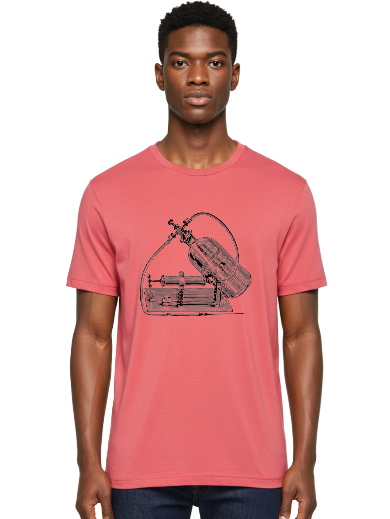 Gas-Pump Men'S Graphic Tee, 100% Cotton, Comfortable Casual Summer Wear, Machine Washable, Steam Engine, Industrial Machinery, Historical Equipment, Mechanical Device, Newcomen Engine, Steam Power, Industrial Revolution, Antique Technology, Aad600
