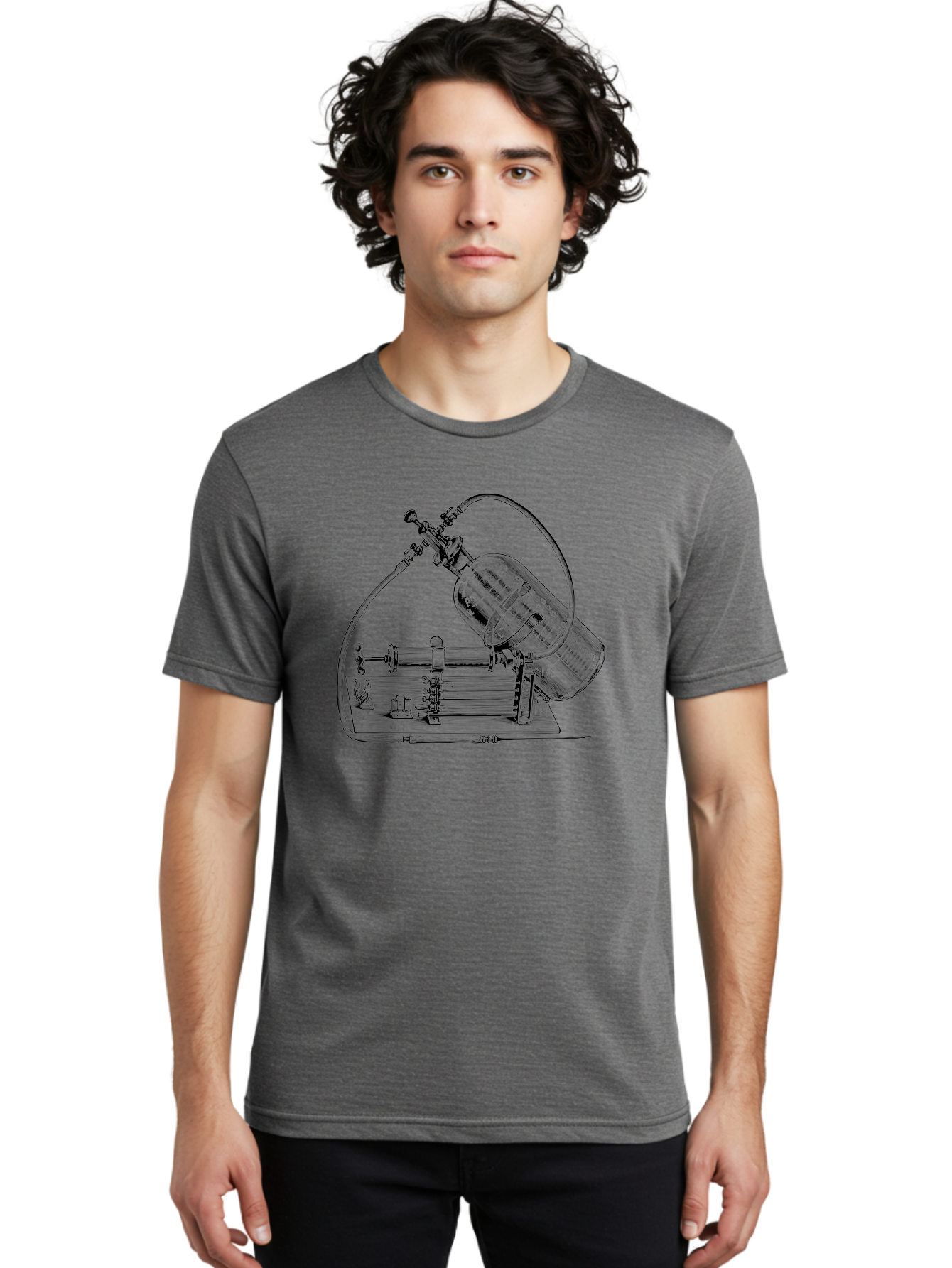 Gas-Pump Men'S Graphic Tee, 100% Cotton, Comfortable Casual Summer Wear, Machine Washable, Steam Engine, Industrial Machinery, Historical Equipment, Mechanical Device, Newcomen Engine, Steam Power, Industrial Revolution, Antique Technology, Aad600