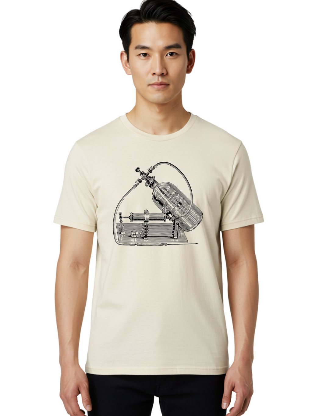 Gas-Pump Men'S Graphic Tee, 100% Cotton, Comfortable Casual Summer Wear, Machine Washable, Steam Engine, Industrial Machinery, Historical Equipment, Mechanical Device, Newcomen Engine, Steam Power, Industrial Revolution, Antique Technology, Aad600