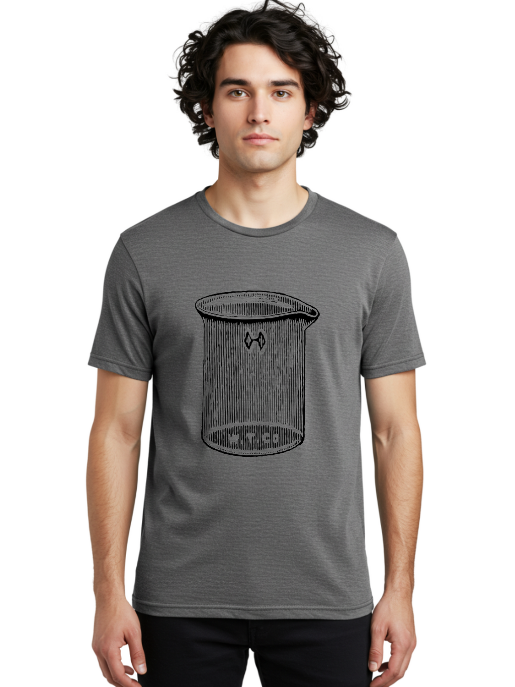 Glass-Beaker Men'S Graphic Tee, 100% Cotton, Comfortable Casual Summer Wear, Machine Washable, Chemical Beaker, Laboratory Equipment, Black And White Illustration, Scientific Glassware, Hazardous Materials Symbol, Chemistry Experiments, Aad601