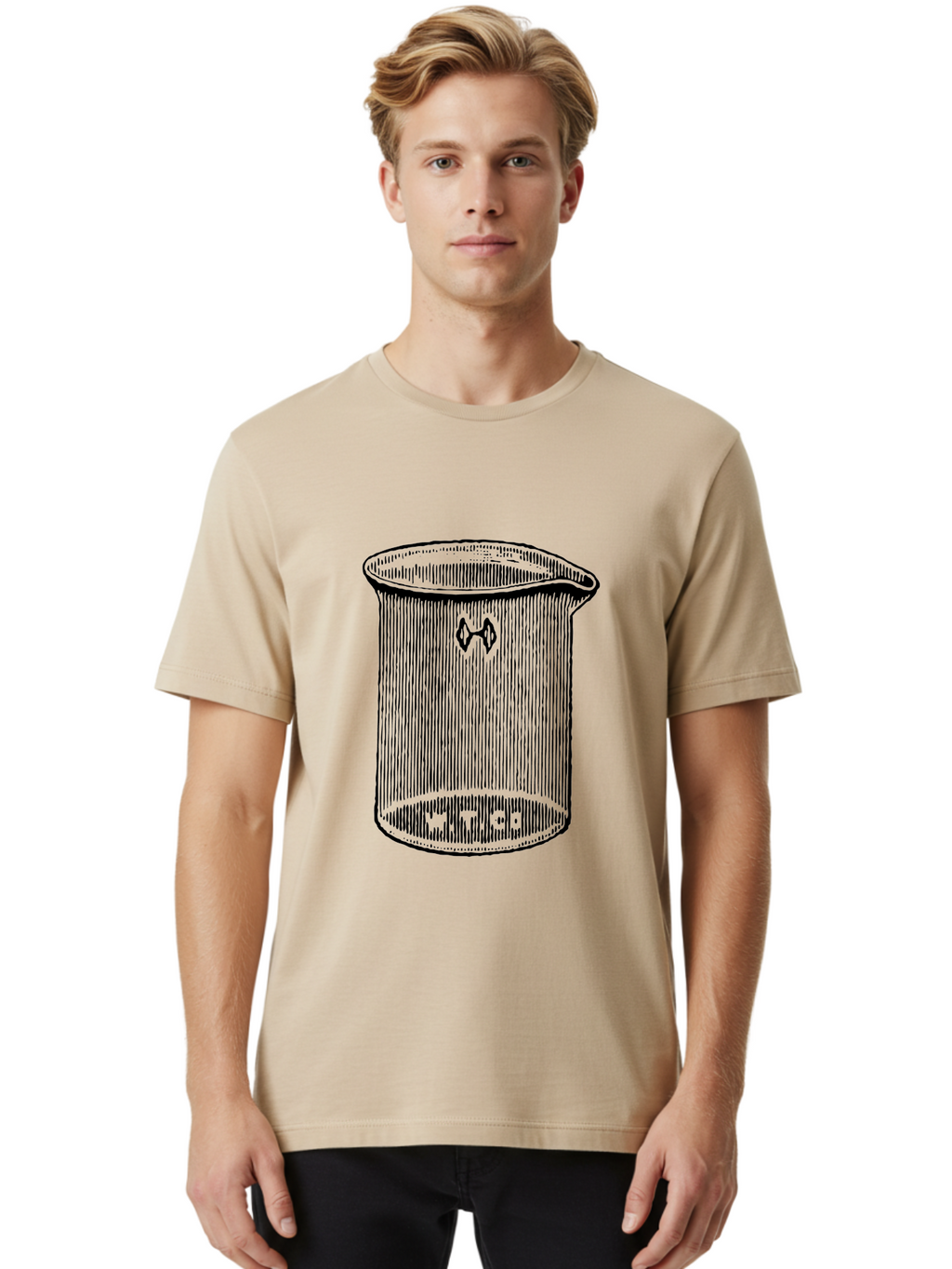 Glass-Beaker Men'S Graphic Tee, 100% Cotton, Comfortable Casual Summer Wear, Machine Washable, Chemical Beaker, Laboratory Equipment, Black And White Illustration, Scientific Glassware, Hazardous Materials Symbol, Chemistry Experiments, Aad601
