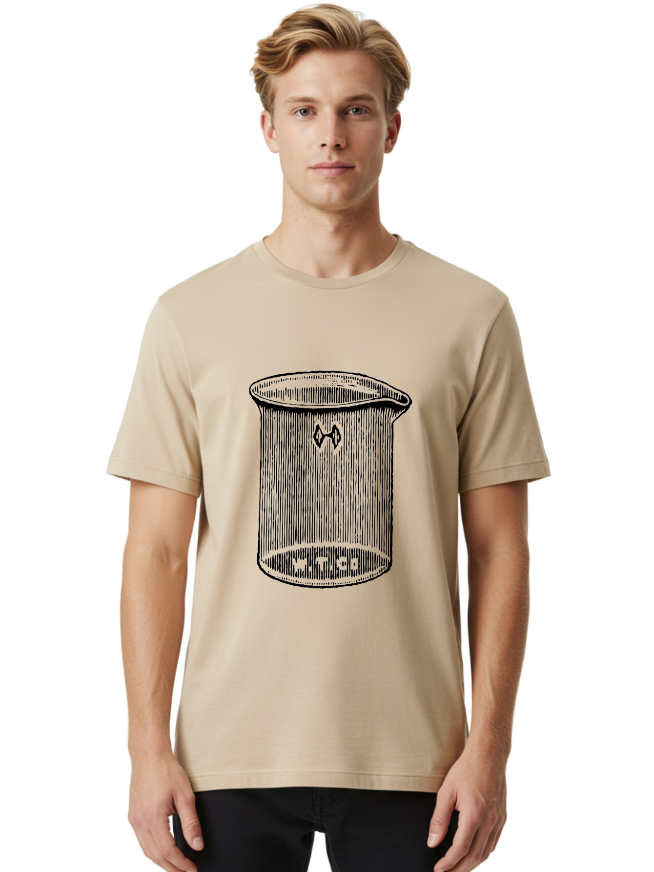 Glass-Beaker Men'S Graphic Tee, 100% Cotton, Comfortable Casual Summer Wear, Machine Washable, Chemical Beaker, Laboratory Equipment, Black And White Illustration, Scientific Glassware, Hazardous Materials Symbol, Chemistry Experiments, Aad601