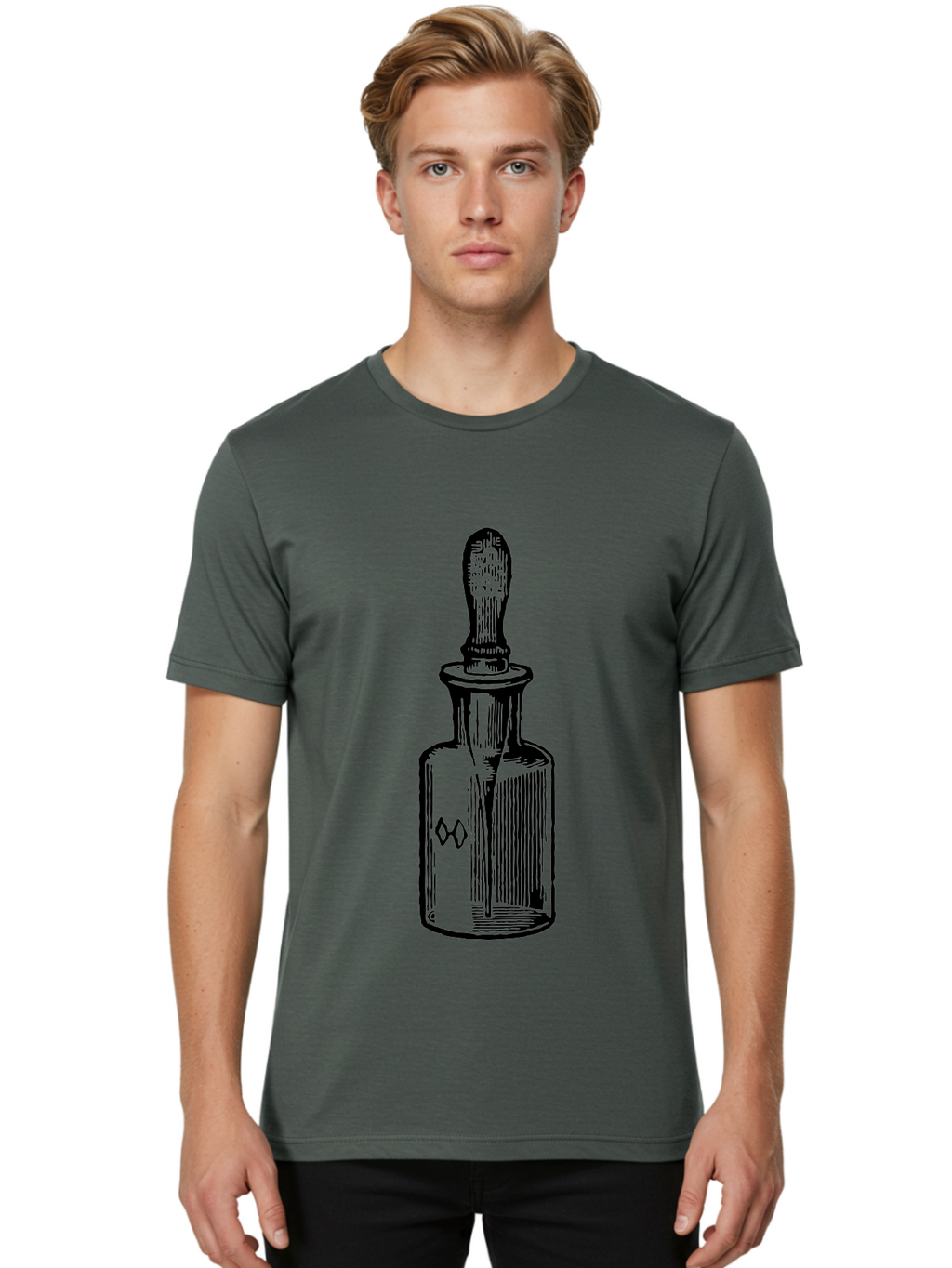 Glass-Bottle-Dropper Men'S Graphic Tee, 100% Cotton, Comfortable Casual Summer Wear, Machine Washable, Glass Bottle, Medicine Container, Vintage Apothecary, Stopper, Medical Equipment, Retro Pharmacy, Historical Medicine Aad602