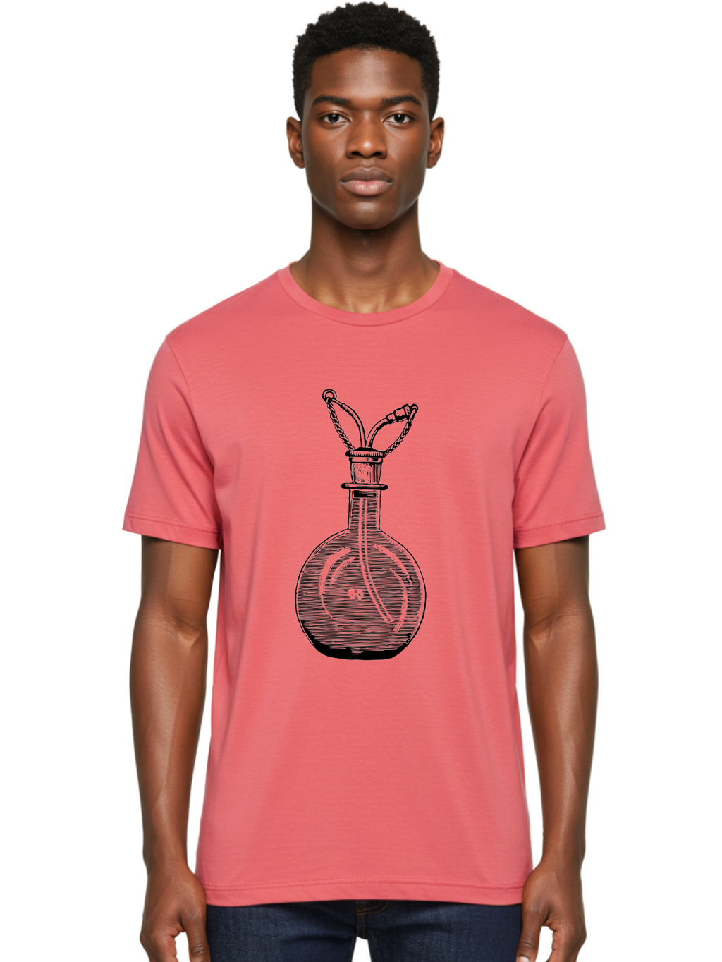 Glass-Bottle-With-Tube Men'S Graphic Tee, 100% Cotton, Comfortable Casual Summer Wear, Machine Washable, Vintage Laboratory Equipment, Scientific Glassware, Chemistry Lab, Experimental Apparatus, Antique Labware, Laboratory Flask, Aad603