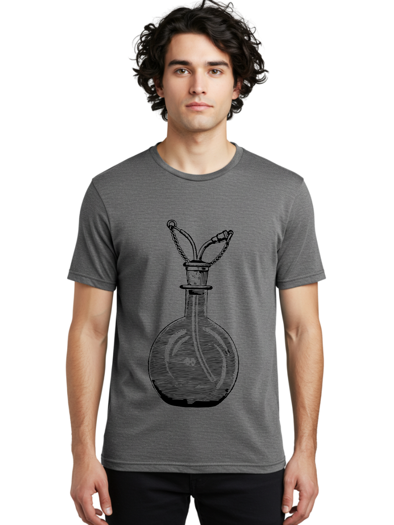 Glass-Bottle-With-Tube Men'S Graphic Tee, 100% Cotton, Comfortable Casual Summer Wear, Machine Washable, Vintage Laboratory Equipment, Scientific Glassware, Chemistry Lab, Experimental Apparatus, Antique Labware, Laboratory Flask, Aad603