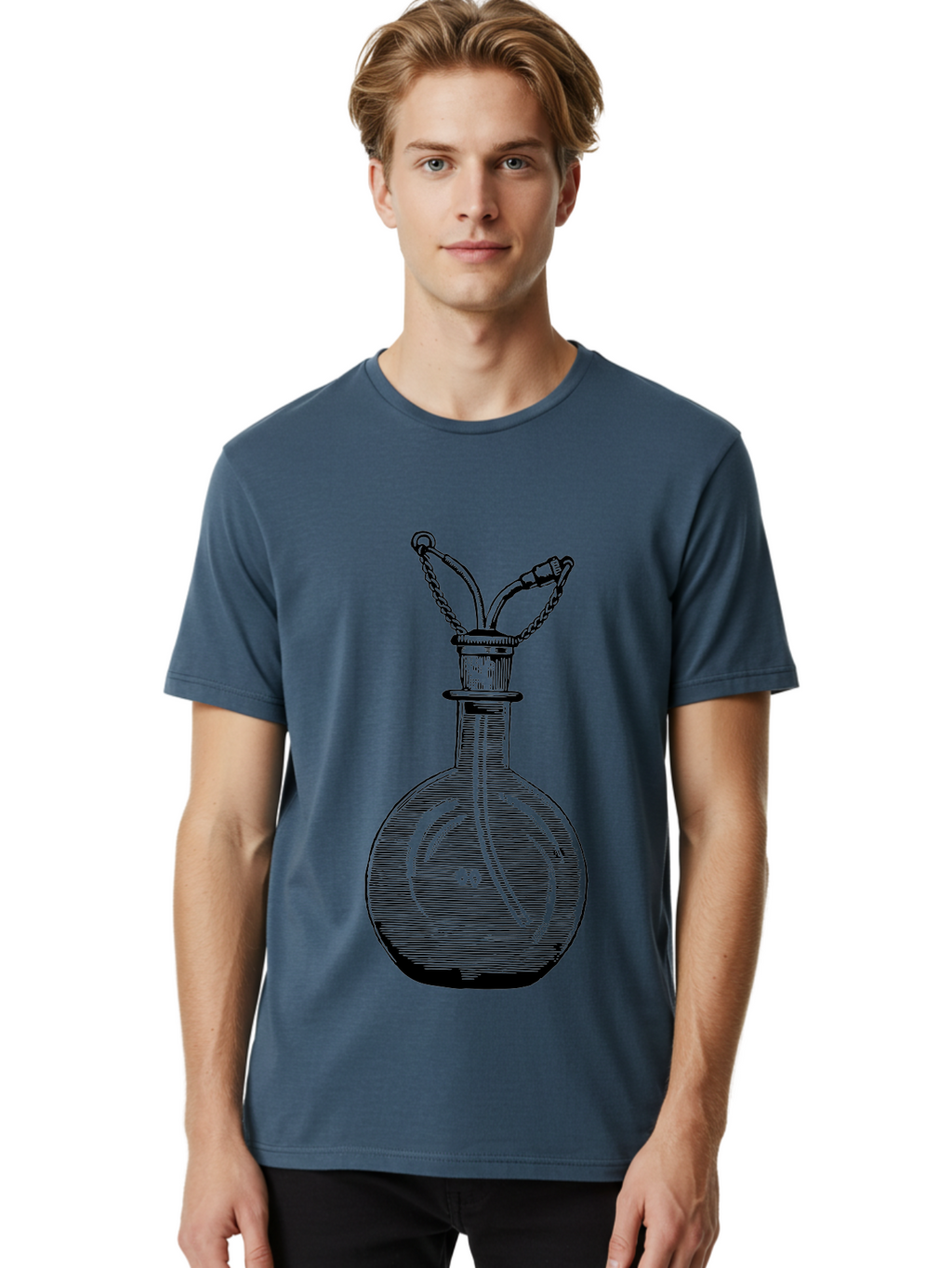 Glass-Bottle-With-Tube Men'S Graphic Tee, 100% Cotton, Comfortable Casual Summer Wear, Machine Washable, Vintage Laboratory Equipment, Scientific Glassware, Chemistry Lab, Experimental Apparatus, Antique Labware, Laboratory Flask, Aad603