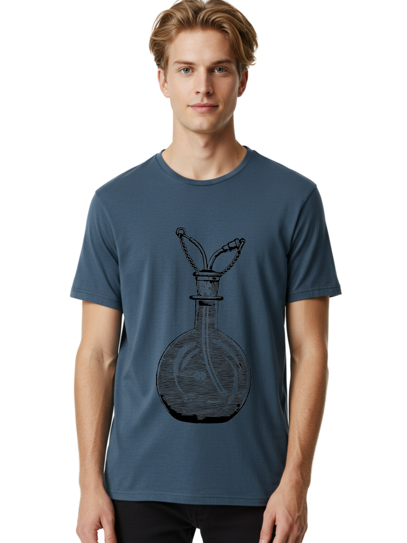 Glass-Bottle-With-Tube Men'S Graphic Tee, 100% Cotton, Comfortable Casual Summer Wear, Machine Washable, Vintage Laboratory Equipment, Scientific Glassware, Chemistry Lab, Experimental Apparatus, Antique Labware, Laboratory Flask, Aad603