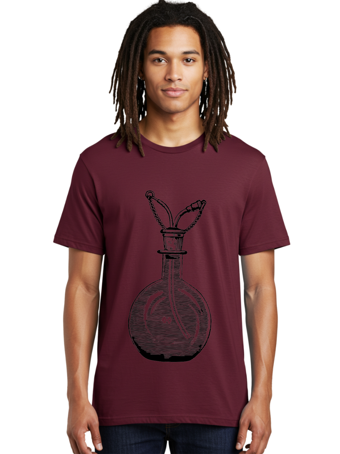 Glass-Bottle-With-Tube Men'S Graphic Tee, 100% Cotton, Comfortable Casual Summer Wear, Machine Washable, Vintage Laboratory Equipment, Scientific Glassware, Chemistry Lab, Experimental Apparatus, Antique Labware, Laboratory Flask, Aad603