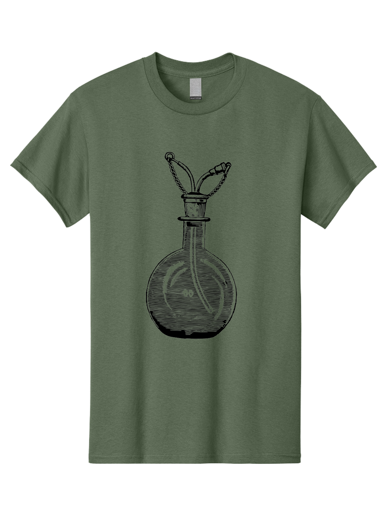 Glass-Bottle-With-Tube Men'S Graphic Tee, 100% Cotton, Comfortable Casual Summer Wear, Machine Washable, Vintage Laboratory Equipment, Scientific Glassware, Chemistry Lab, Experimental Apparatus, Antique Labware, Laboratory Flask, Aad603