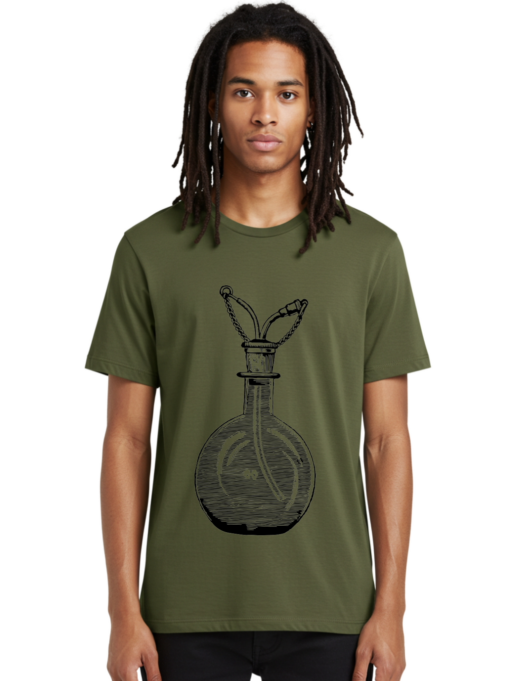 Glass-Bottle-With-Tube Men'S Graphic Tee, 100% Cotton, Comfortable Casual Summer Wear, Machine Washable, Vintage Laboratory Equipment, Scientific Glassware, Chemistry Lab, Experimental Apparatus, Antique Labware, Laboratory Flask, Aad603