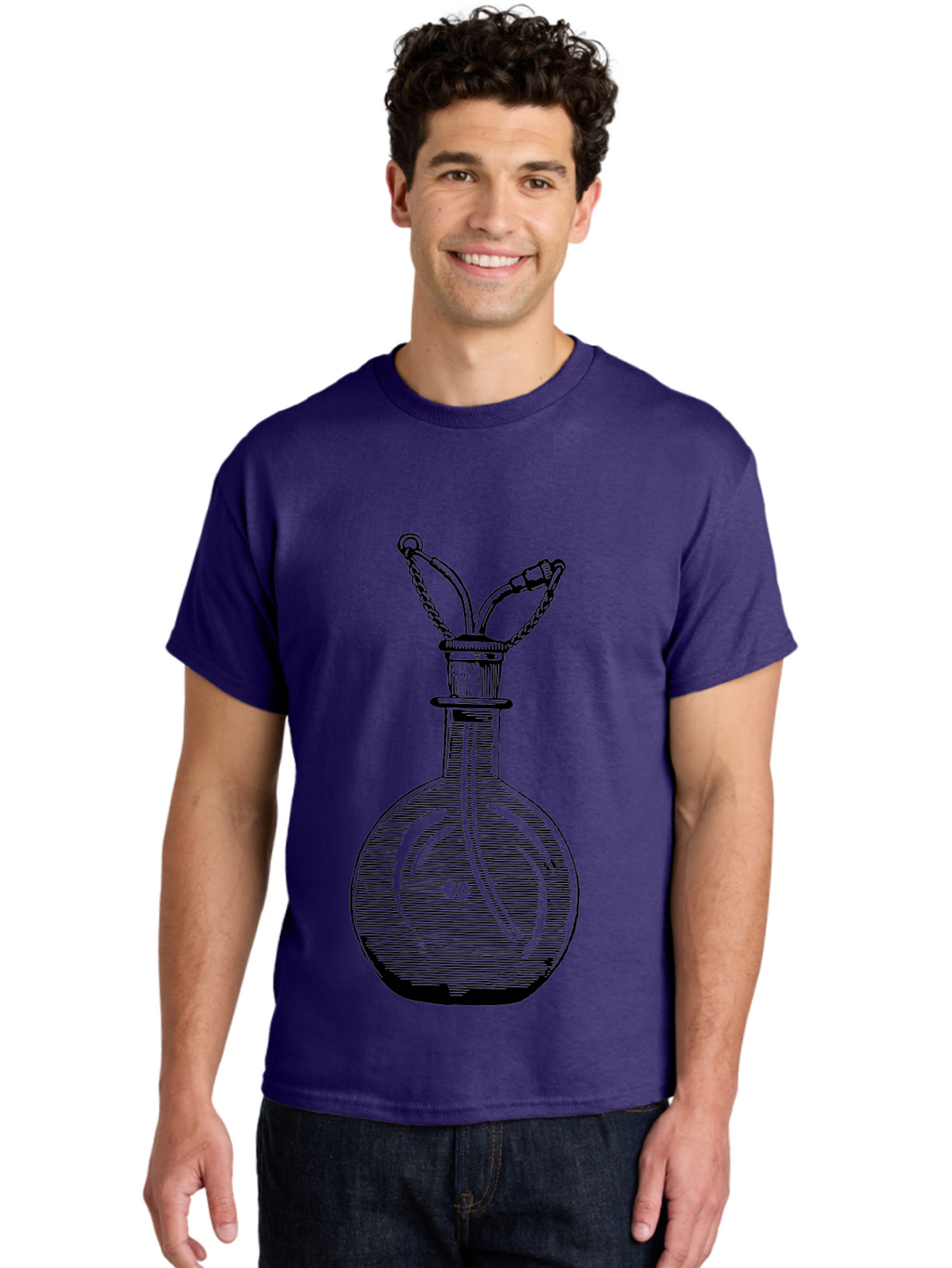 Glass-Bottle-With-Tube Men'S Graphic Tee, 100% Cotton, Comfortable Casual Summer Wear, Machine Washable, Vintage Laboratory Equipment, Scientific Glassware, Chemistry Lab, Experimental Apparatus, Antique Labware, Laboratory Flask, Aad603