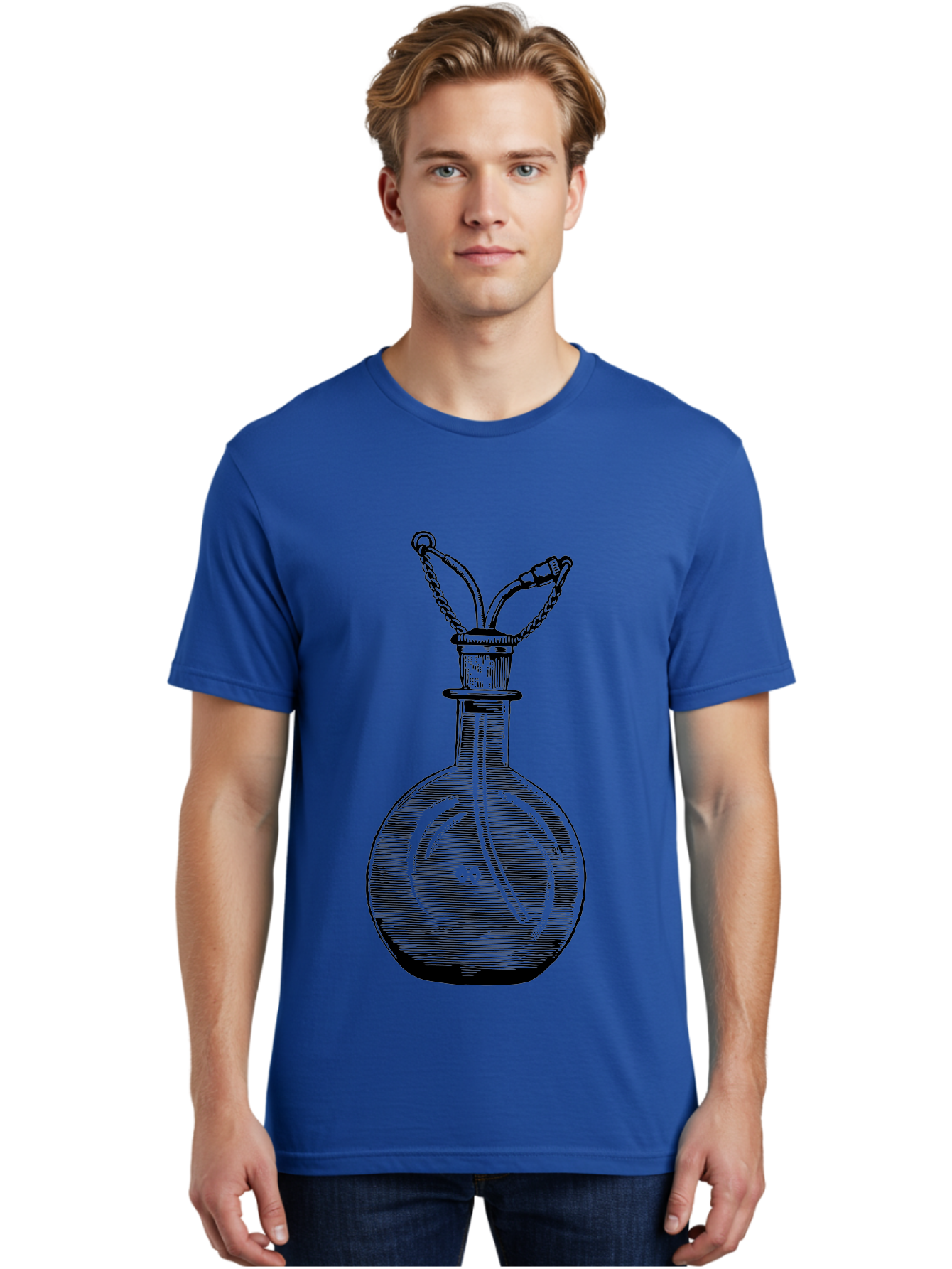 Glass-Bottle-With-Tube Men'S Graphic Tee, 100% Cotton, Comfortable Casual Summer Wear, Machine Washable, Vintage Laboratory Equipment, Scientific Glassware, Chemistry Lab, Experimental Apparatus, Antique Labware, Laboratory Flask, Aad603