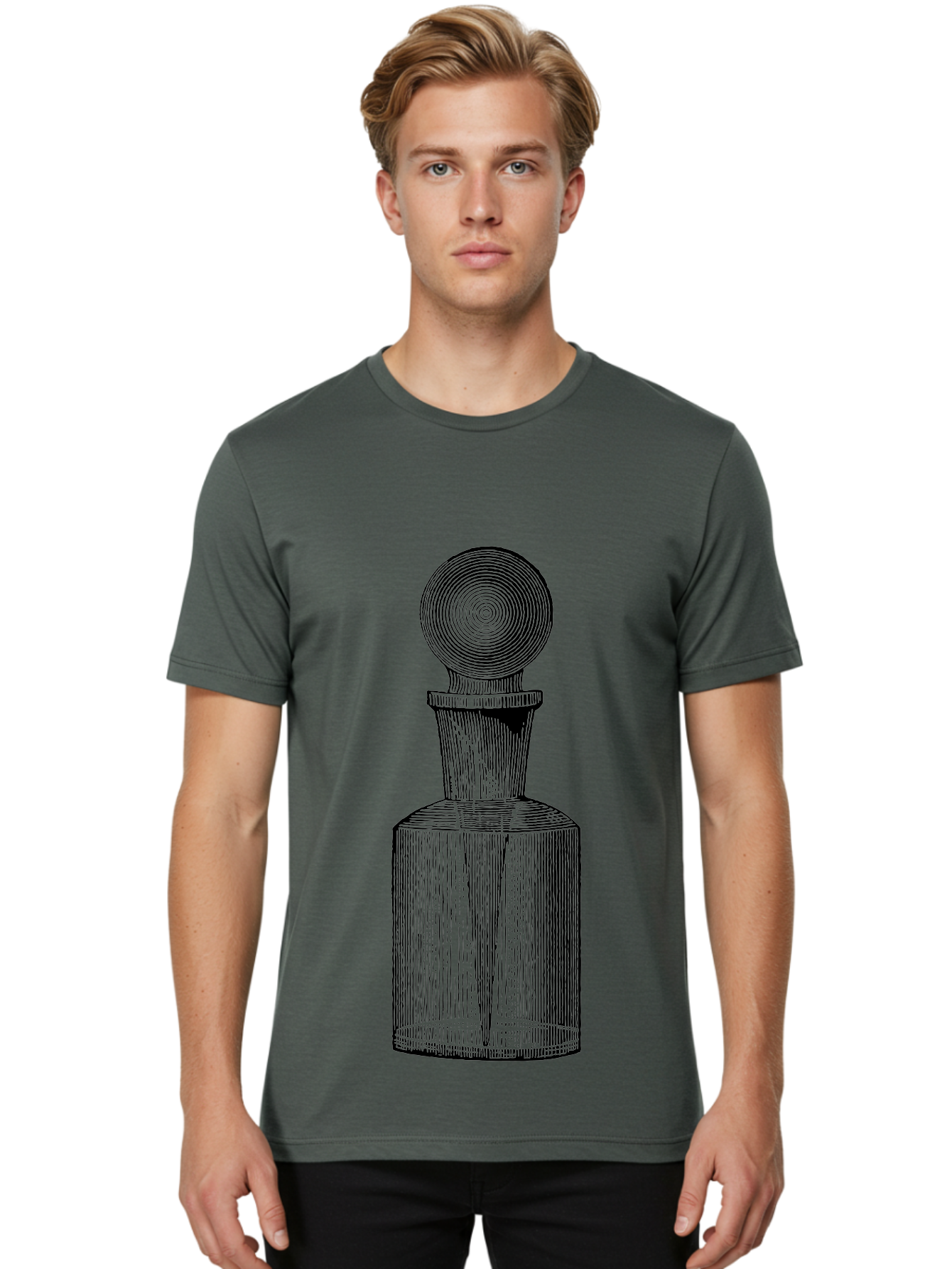 Glass-Bottle Men'S Graphic Tee, 100% Cotton, Comfortable Casual Summer Wear, Machine Washable, Vintage Bottle, Glass Stopper, Elegant Design, Luxury Packaging, Apothecary Jar, Decorative Container, Fine Glassware, Classic Style Aad604