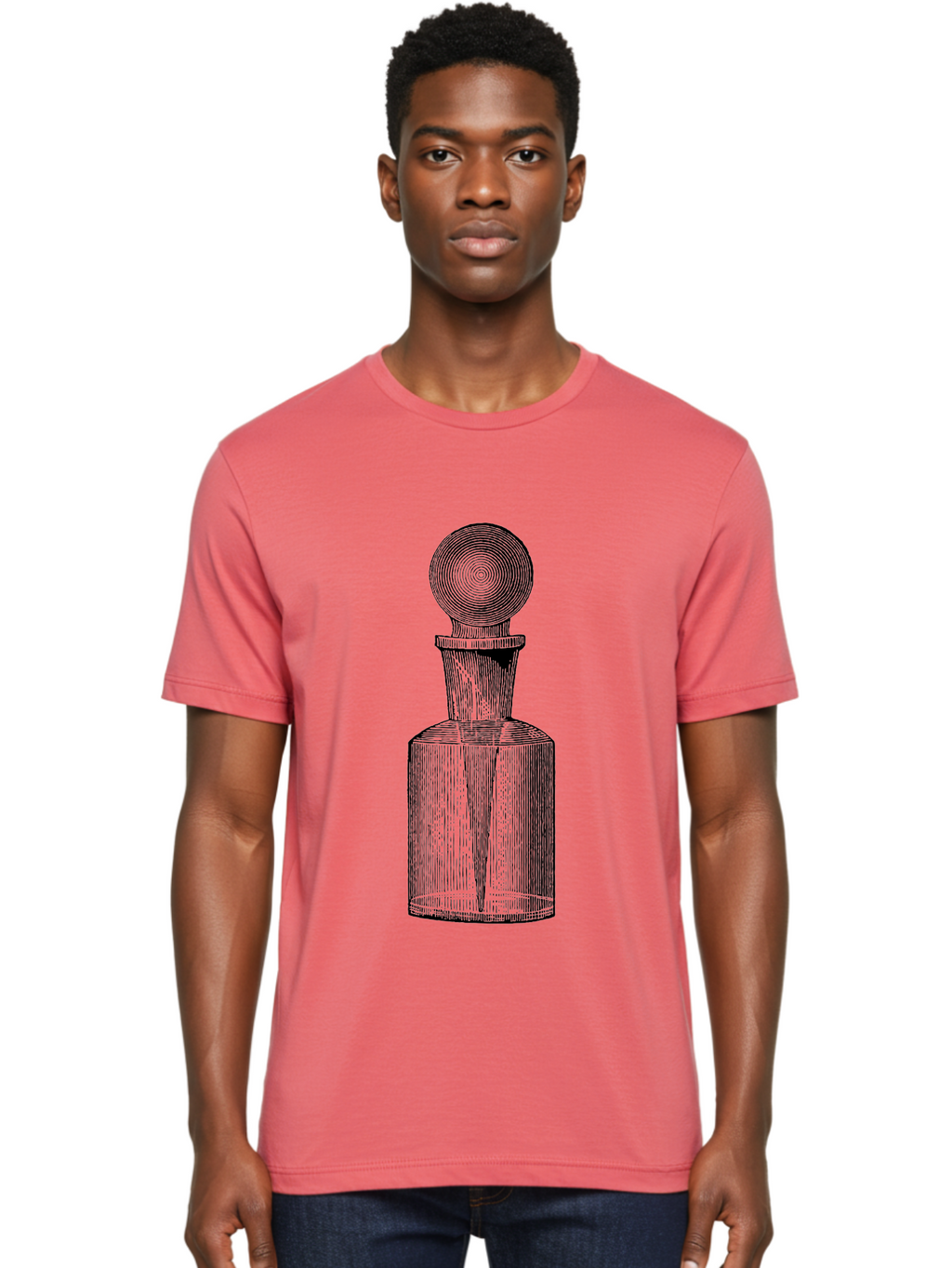 Glass-Bottle Men'S Graphic Tee, 100% Cotton, Comfortable Casual Summer Wear, Machine Washable, Vintage Bottle, Glass Stopper, Elegant Design, Luxury Packaging, Apothecary Jar, Decorative Container, Fine Glassware, Classic Style Aad604