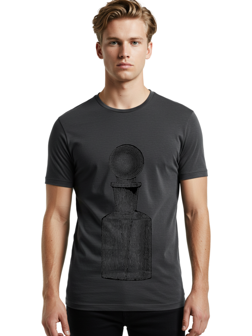 Glass-Bottle Men'S Graphic Tee, 100% Cotton, Comfortable Casual Summer Wear, Machine Washable, Vintage Bottle, Glass Stopper, Elegant Design, Luxury Packaging, Apothecary Jar, Decorative Container, Fine Glassware, Classic Style Aad604