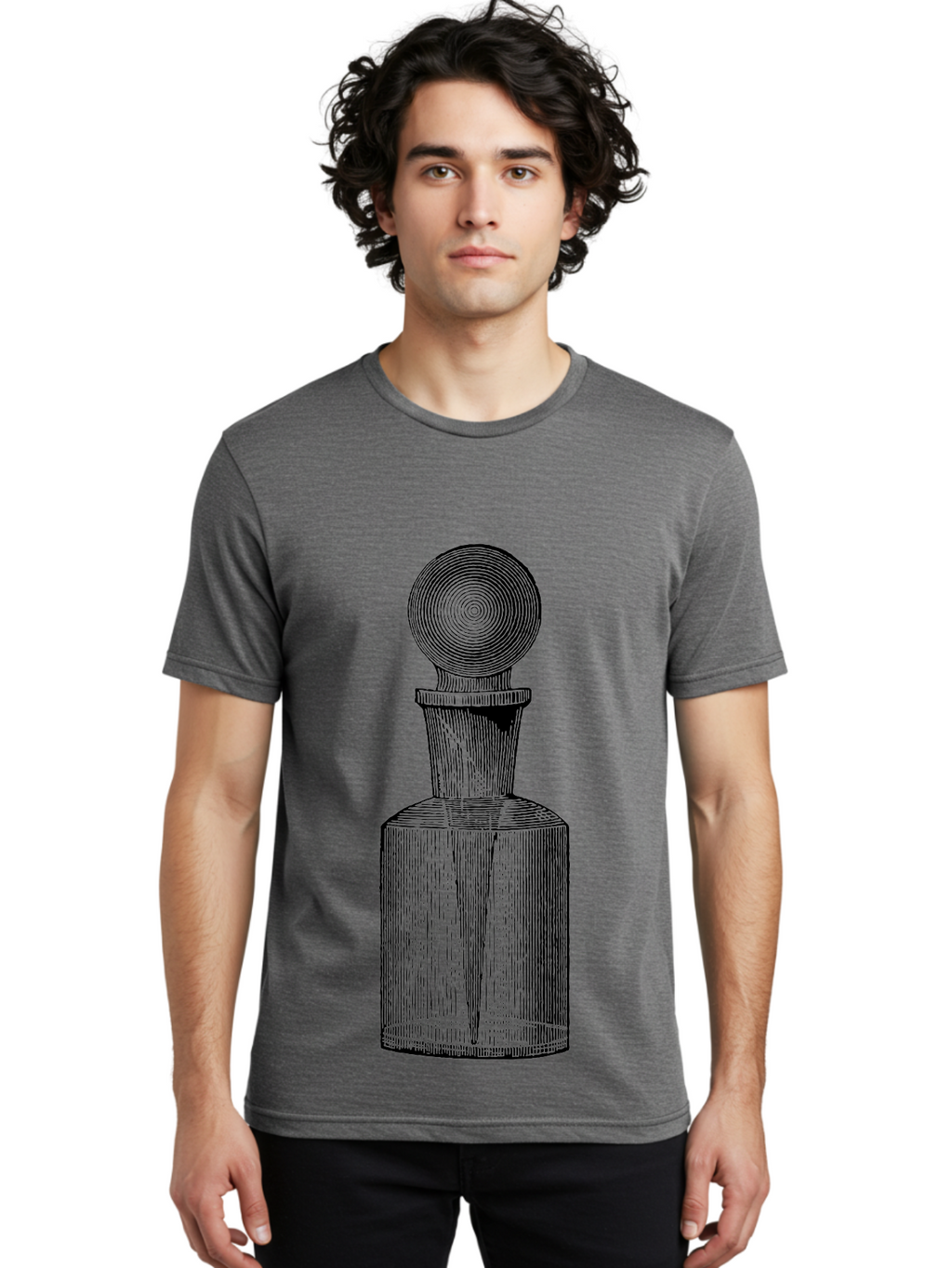 Glass-Bottle Men'S Graphic Tee, 100% Cotton, Comfortable Casual Summer Wear, Machine Washable, Vintage Bottle, Glass Stopper, Elegant Design, Luxury Packaging, Apothecary Jar, Decorative Container, Fine Glassware, Classic Style Aad604
