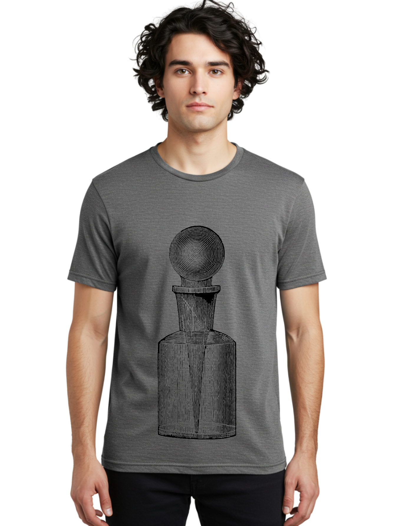Glass-Bottle Men'S Graphic Tee, 100% Cotton, Comfortable Casual Summer Wear, Machine Washable, Vintage Bottle, Glass Stopper, Elegant Design, Luxury Packaging, Apothecary Jar, Decorative Container, Fine Glassware, Classic Style Aad604