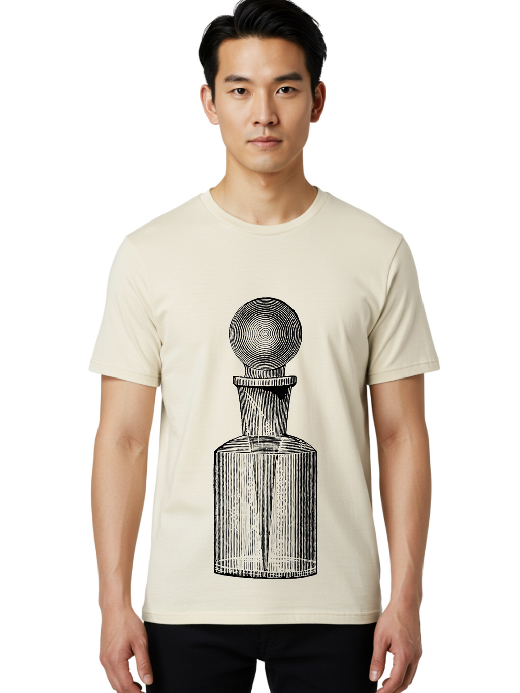 Glass-Bottle Men'S Graphic Tee, 100% Cotton, Comfortable Casual Summer Wear, Machine Washable, Vintage Bottle, Glass Stopper, Elegant Design, Luxury Packaging, Apothecary Jar, Decorative Container, Fine Glassware, Classic Style Aad604