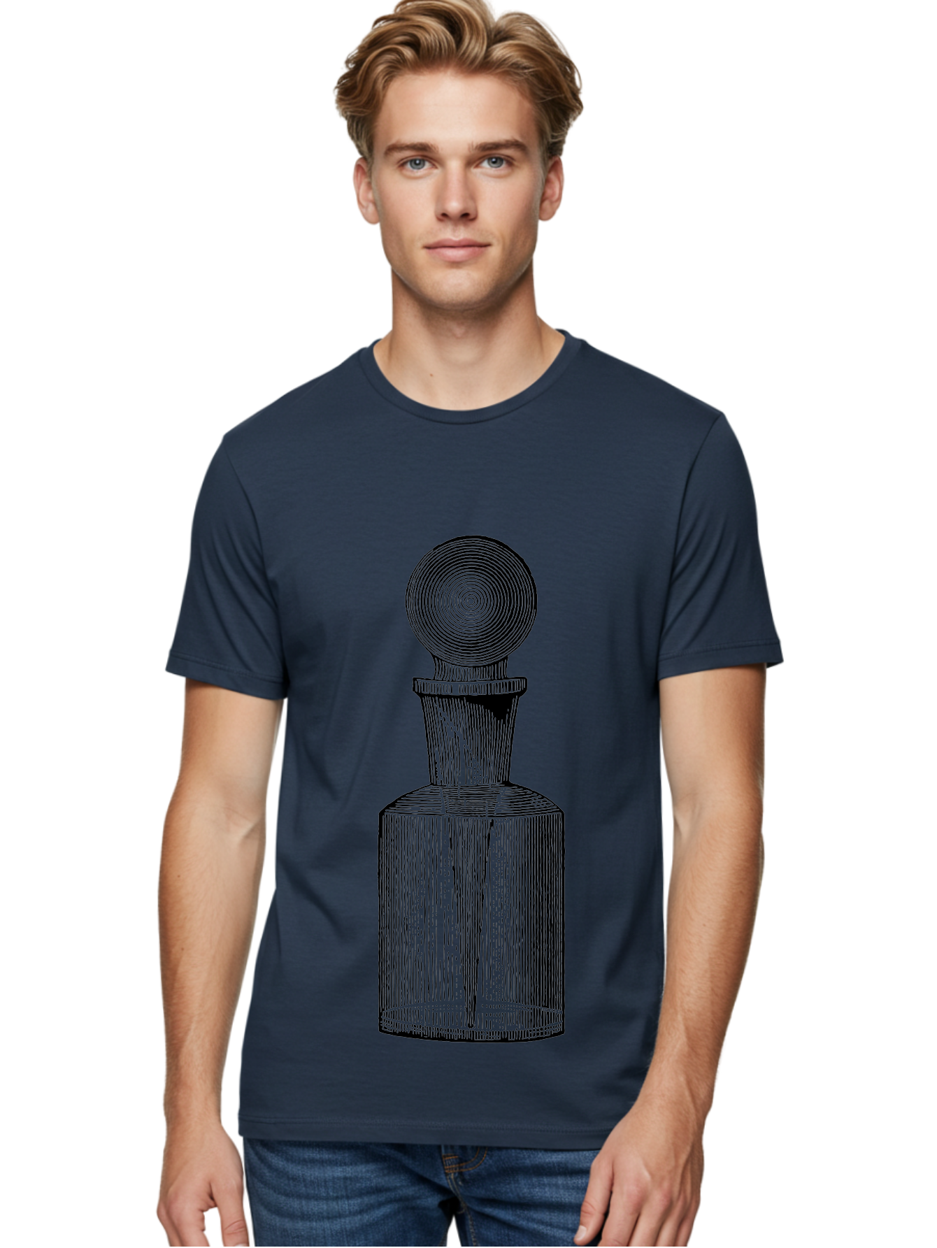 Glass-Bottle Men'S Graphic Tee, 100% Cotton, Comfortable Casual Summer Wear, Machine Washable, Vintage Bottle, Glass Stopper, Elegant Design, Luxury Packaging, Apothecary Jar, Decorative Container, Fine Glassware, Classic Style Aad604