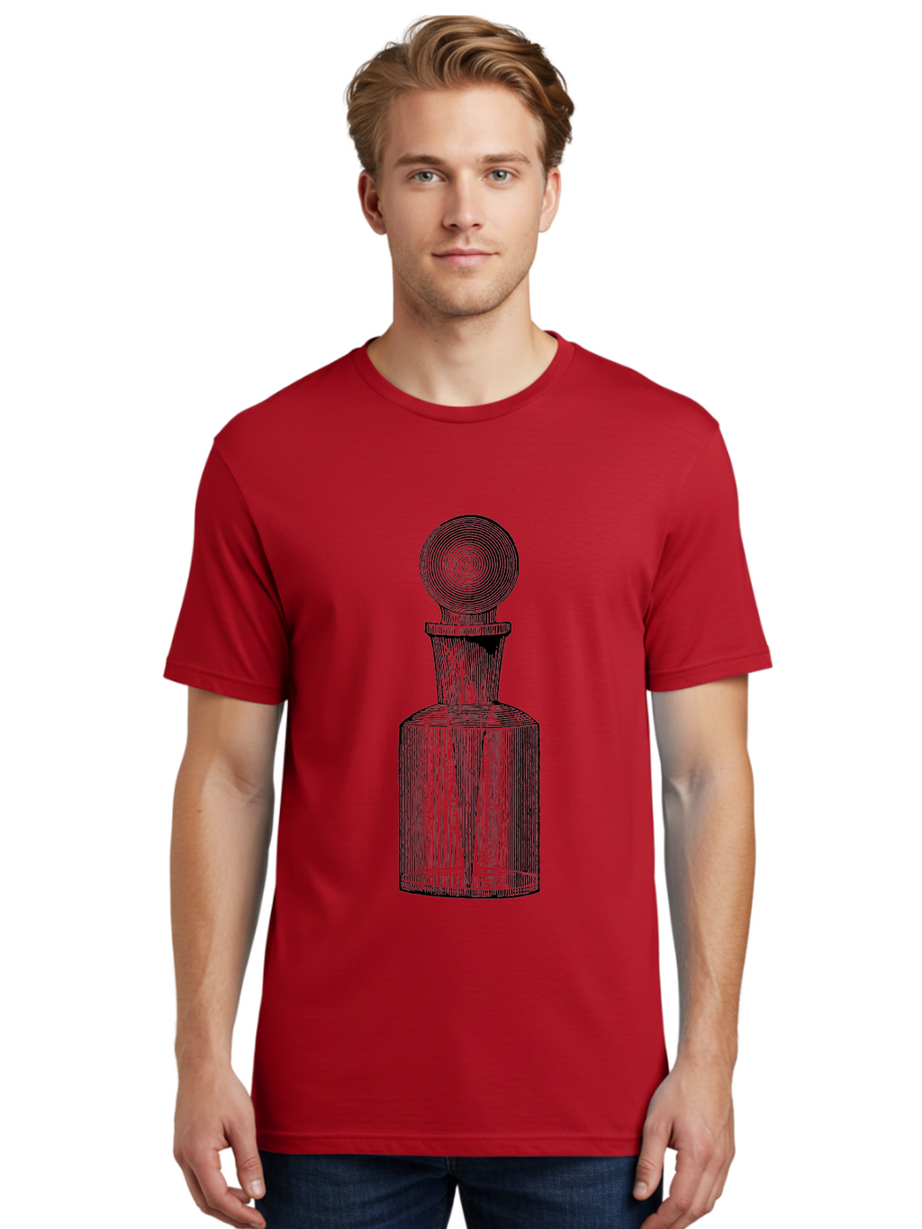 Glass-Bottle Men'S Graphic Tee, 100% Cotton, Comfortable Casual Summer Wear, Machine Washable, Vintage Bottle, Glass Stopper, Elegant Design, Luxury Packaging, Apothecary Jar, Decorative Container, Fine Glassware, Classic Style Aad604