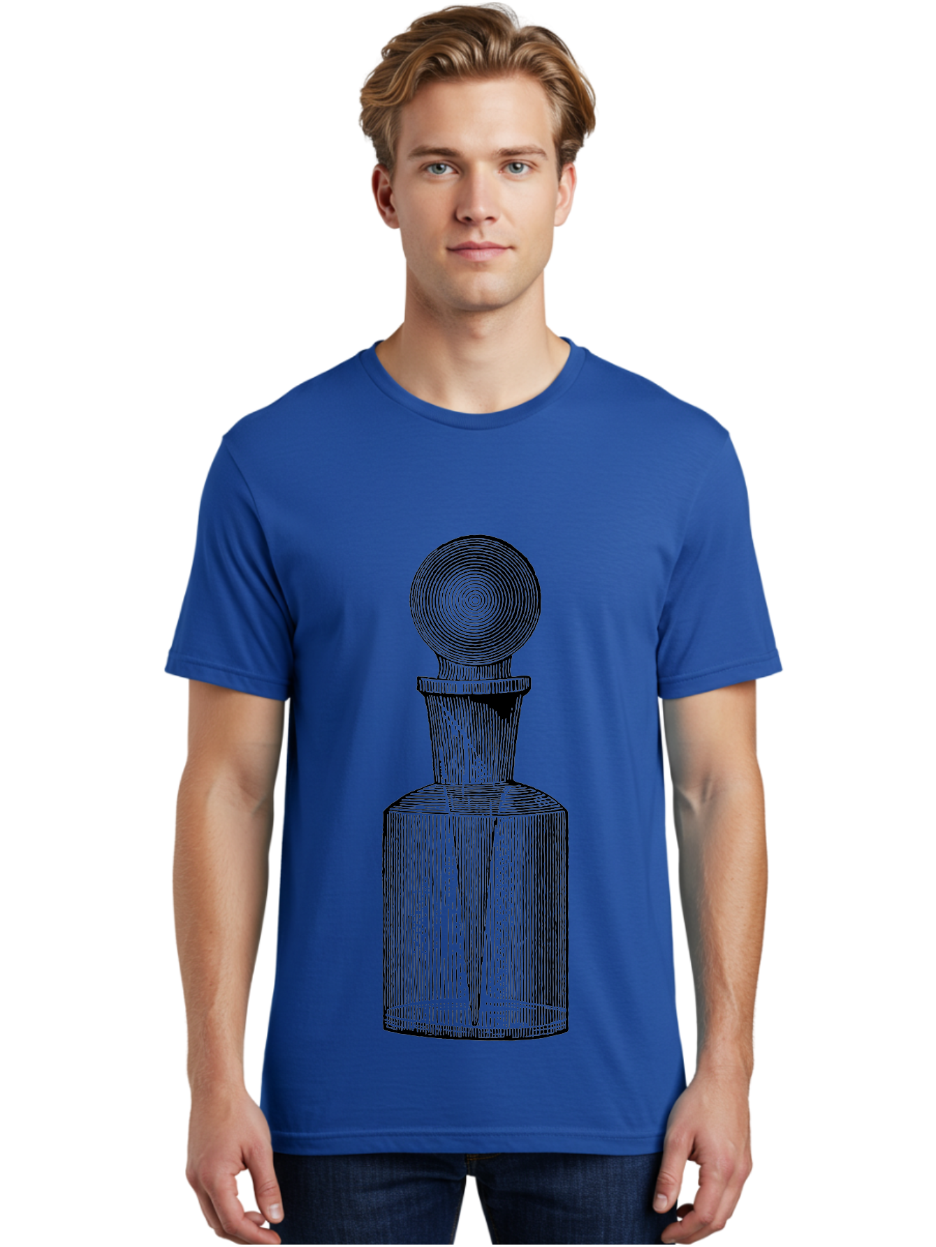 Glass-Bottle Men'S Graphic Tee, 100% Cotton, Comfortable Casual Summer Wear, Machine Washable, Vintage Bottle, Glass Stopper, Elegant Design, Luxury Packaging, Apothecary Jar, Decorative Container, Fine Glassware, Classic Style Aad604