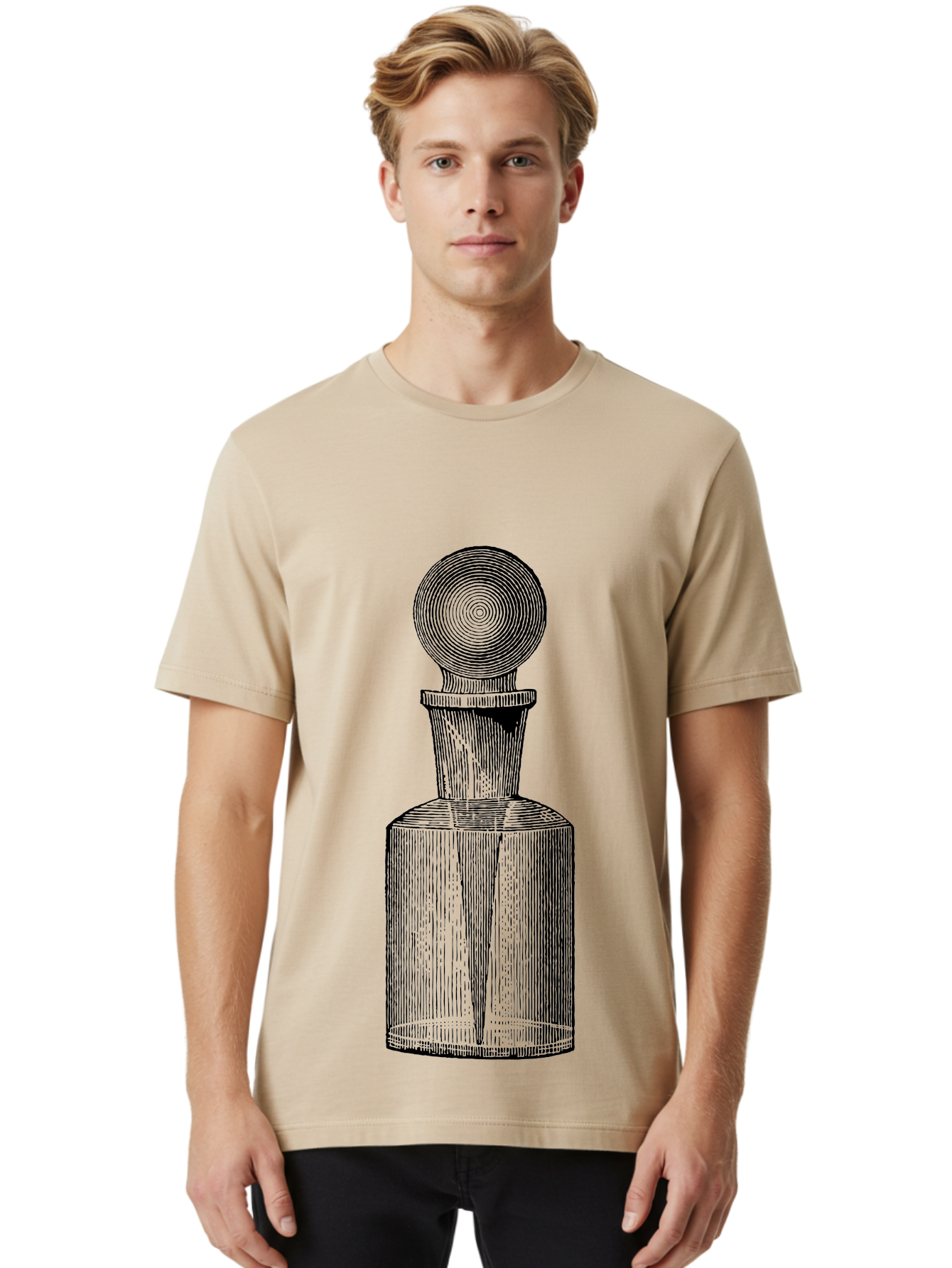 Glass-Bottle Men'S Graphic Tee, 100% Cotton, Comfortable Casual Summer Wear, Machine Washable, Vintage Bottle, Glass Stopper, Elegant Design, Luxury Packaging, Apothecary Jar, Decorative Container, Fine Glassware, Classic Style Aad604