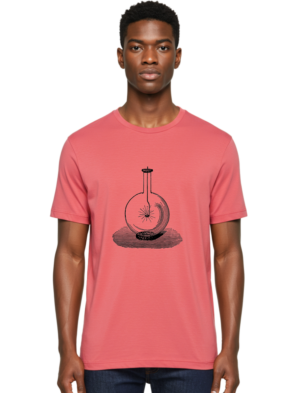 Glass-Flask-1 Men'S Graphic Tee, 100% Cotton, Comfortable Casual Summer Wear, Machine Washable, Cathode Ray Tube, Crookes Tube, Vacuum Tube, Experimental Apparatus, Scientific Equipment, Black And White Illustration, Vintage Style, Aad605