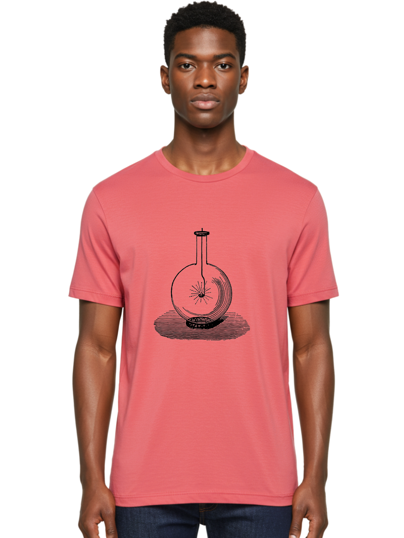 Glass-Flask-1 Men'S Graphic Tee, 100% Cotton, Comfortable Casual Summer Wear, Machine Washable, Cathode Ray Tube, Crookes Tube, Vacuum Tube, Experimental Apparatus, Scientific Equipment, Black And White Illustration, Vintage Style, Aad605