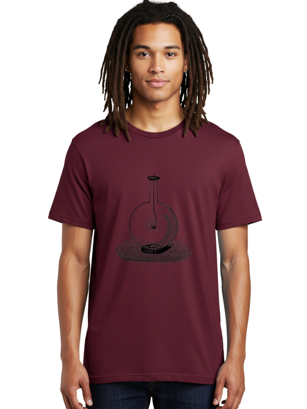 Glass-Flask-1 Men'S Graphic Tee, 100% Cotton, Comfortable Casual Summer Wear, Machine Washable, Cathode Ray Tube, Crookes Tube, Vacuum Tube, Experimental Apparatus, Scientific Equipment, Black And White Illustration, Vintage Style, Aad605